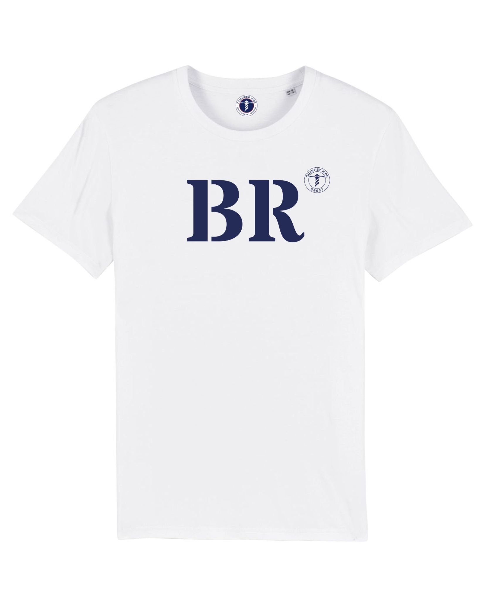 Fiers d'être de Brest ! avec le Tshirt blanc en coton de la marque bretonne Quartier Iodé. un cadeau pour hommes ou femmes. 