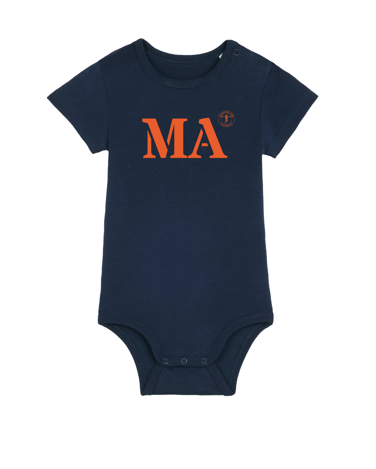 Body bleu marine orange en coton bio Marseille MA par Quartier iodé
