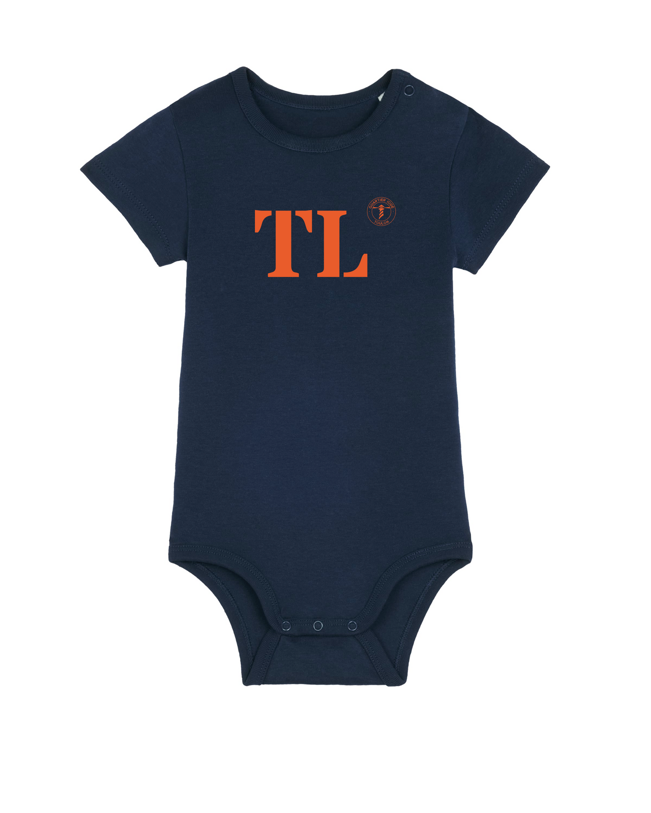 Body pour Bébé bleu marine orange Toulon TL en coton bio par Quartier iodé