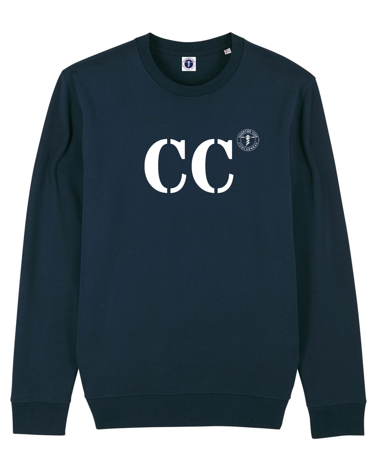 Quartier iodé sweat CC Concarneau  en coton bio pour hommes et femmes. Marque bretonne idéal pour la mer et la ville. Style décontracté chic, à l'esprit Breizh. Pull marin original. 