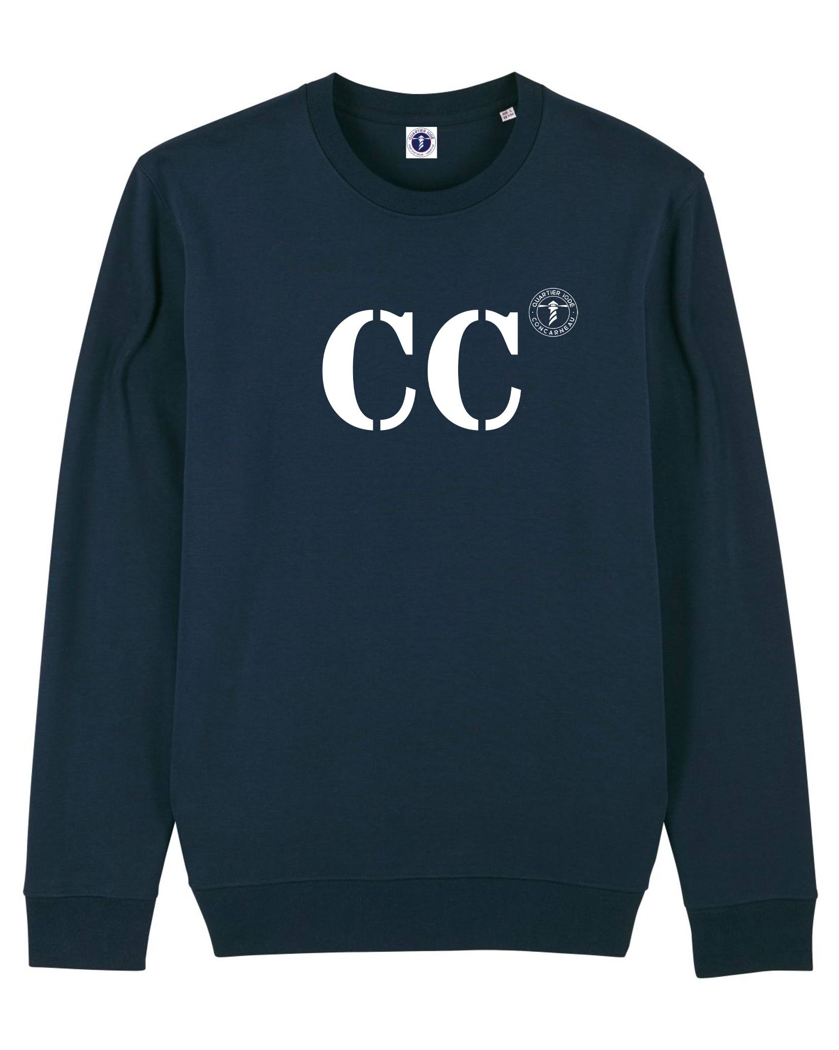 Quartier iodé sweat CC Concarneau  en coton bio pour hommes et femmes. Marque bretonne idéal pour la mer et la ville. Style décontracté chic, à l'esprit Breizh. Pull marin original. 