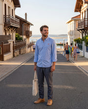 Chemise brodé AC Arcachon Bleu Ciel - Orange, quartier iodé