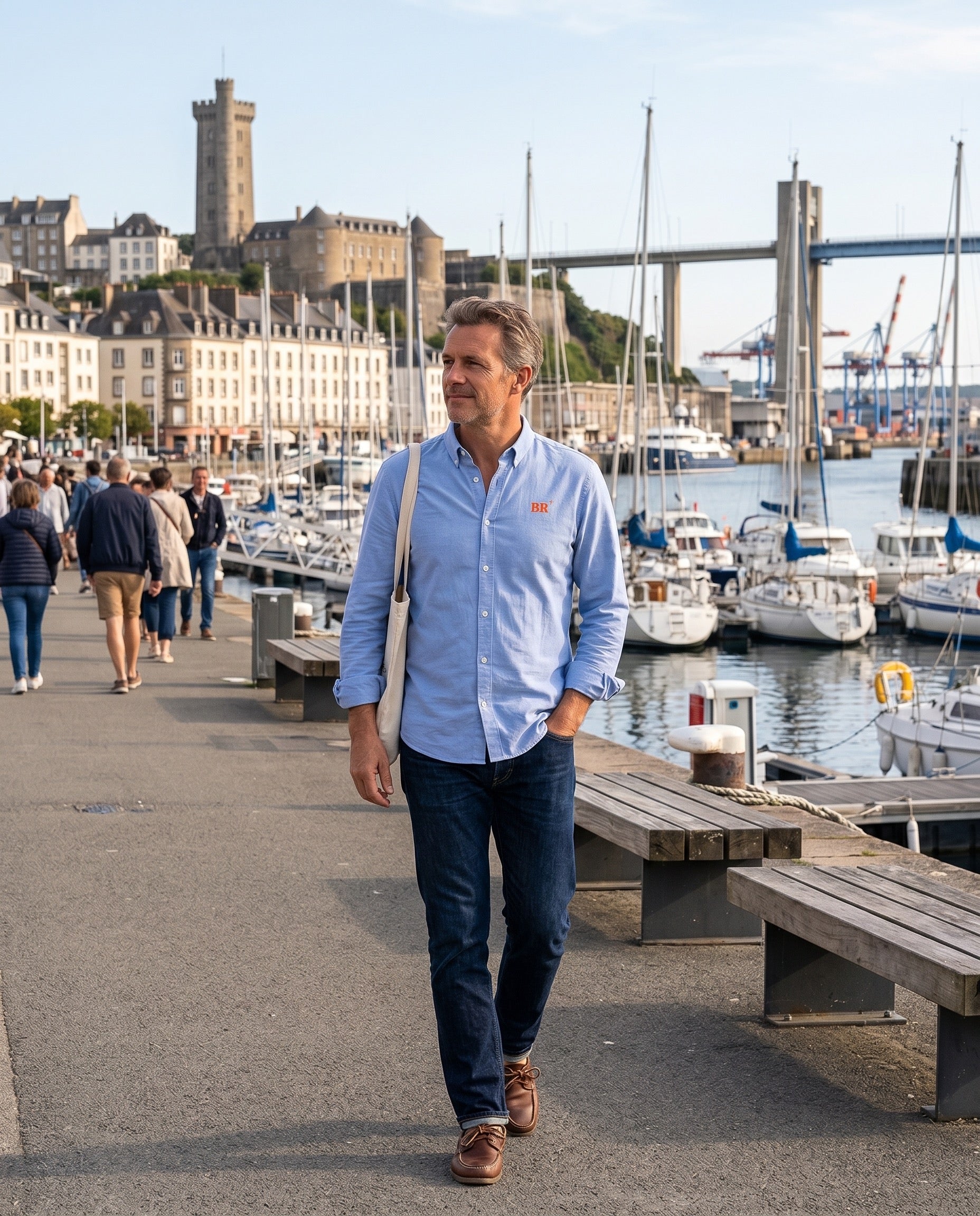 Chemise brodé BR Brest Bleu Ciel - Orange , quartier iodé
