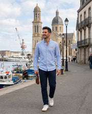 Chemise brodé CH Cherbourg Bleu Ciel - Orange, quartier iodé