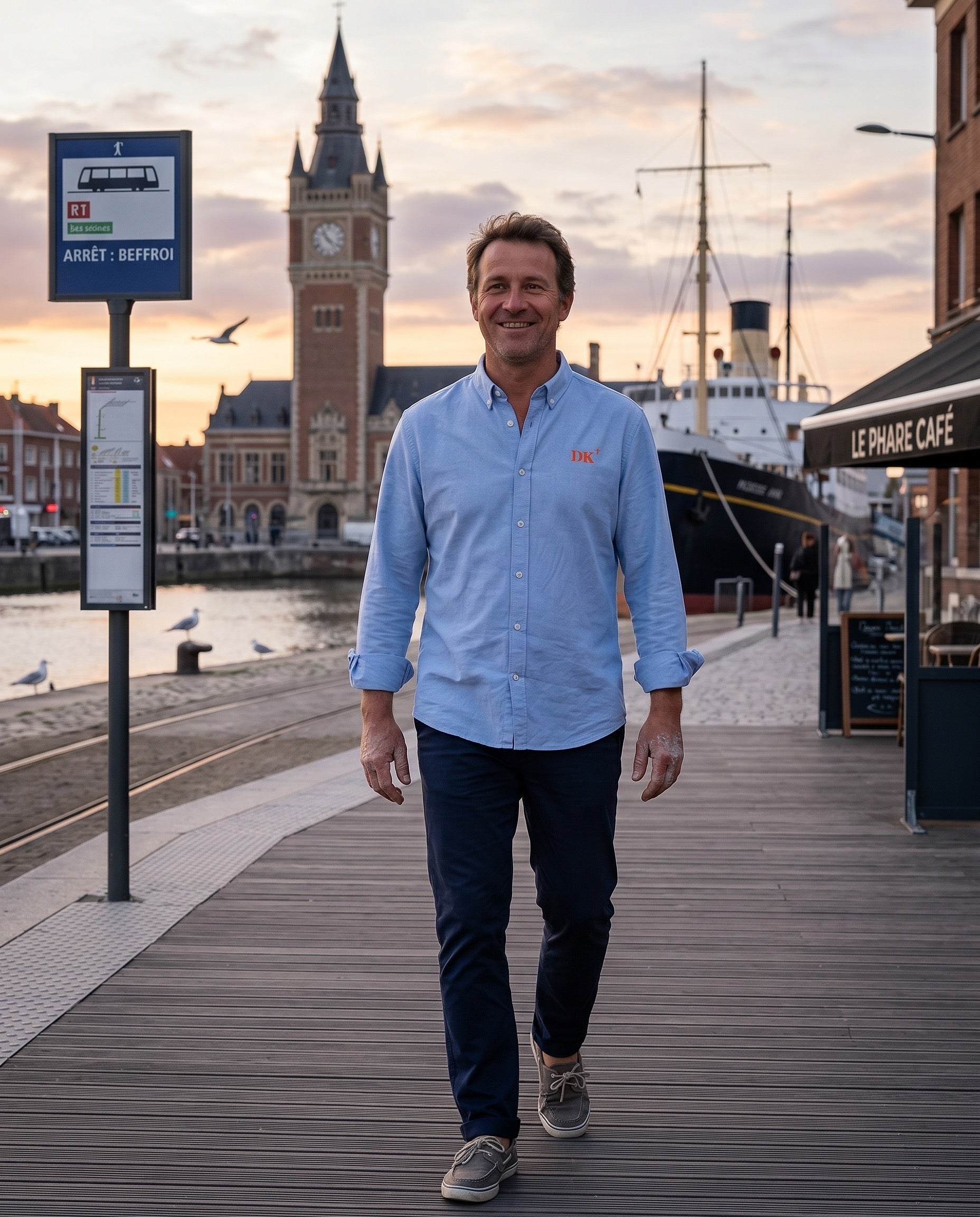Chemise brodé DK Dunkerque Bleu Ciel - Orange, quartier iodé