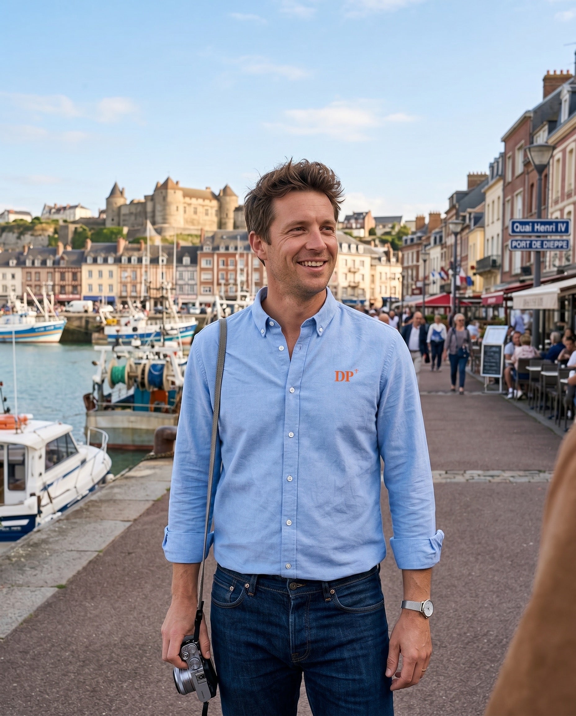 Chemise brodé DP Dieppe Bleu Ciel - Orange , quartier iodé