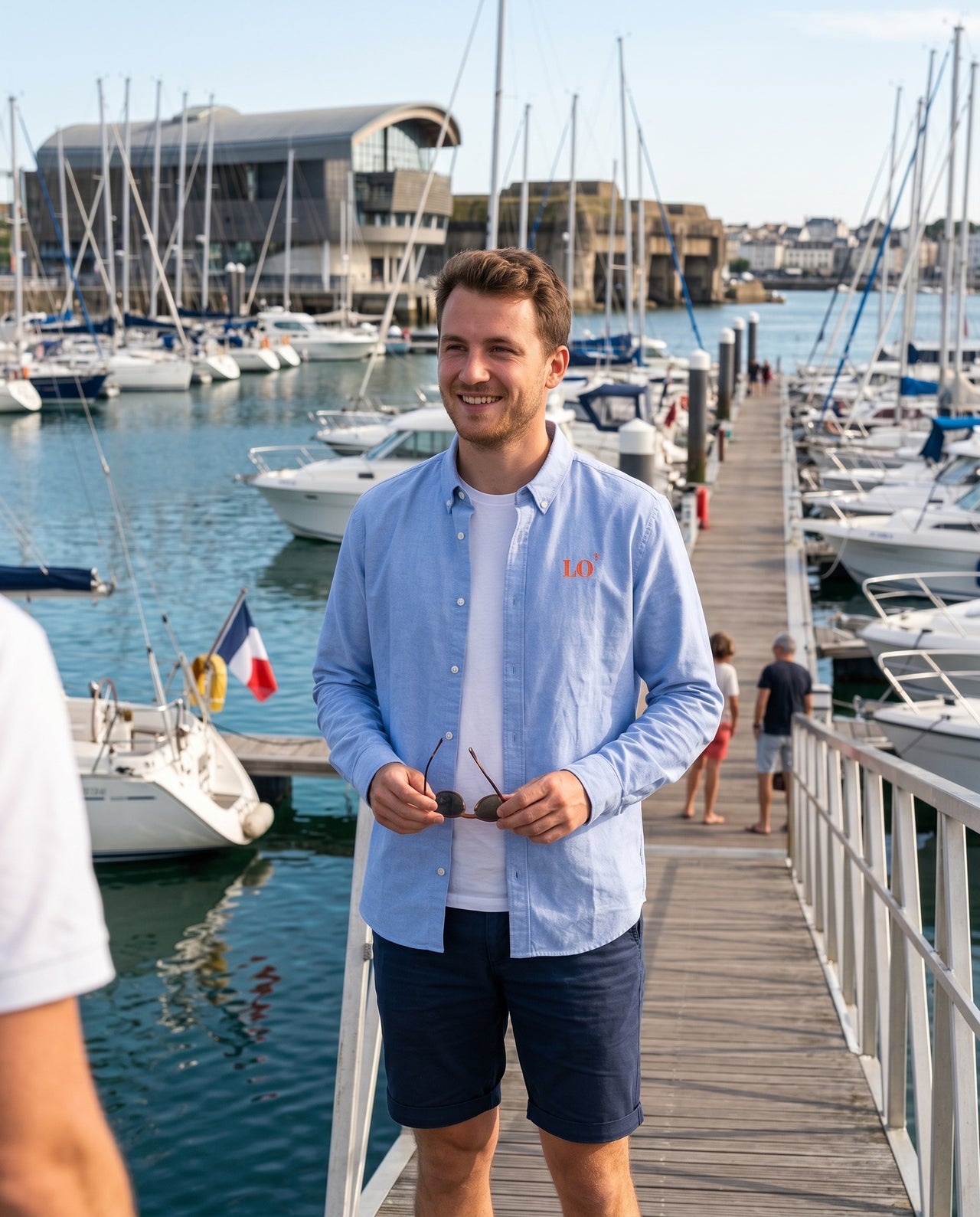 Chemise brodé LO Lorient Bleu Ciel - Orange, quartier iodé