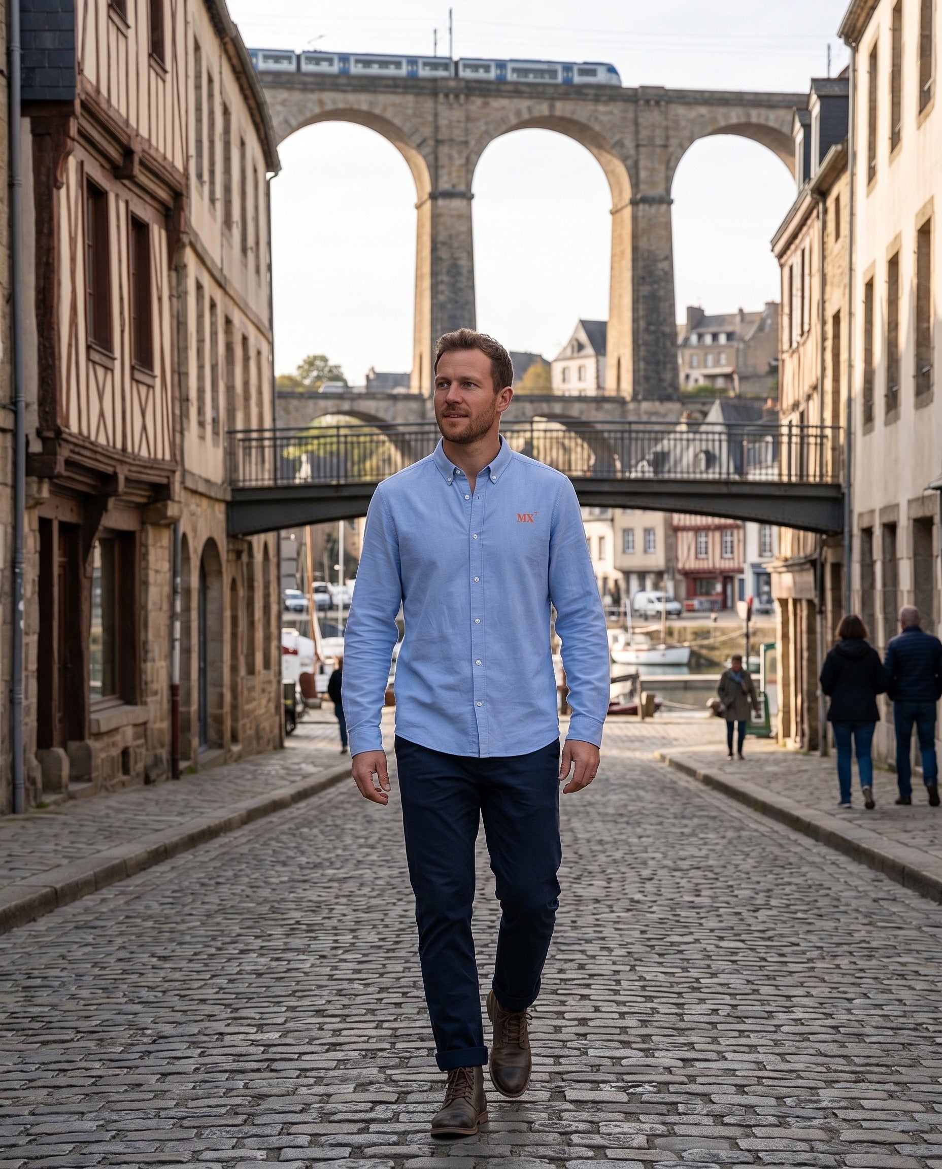 Chemise MX Morlaix Bleu Ciel - Orange, Quartier iodé
