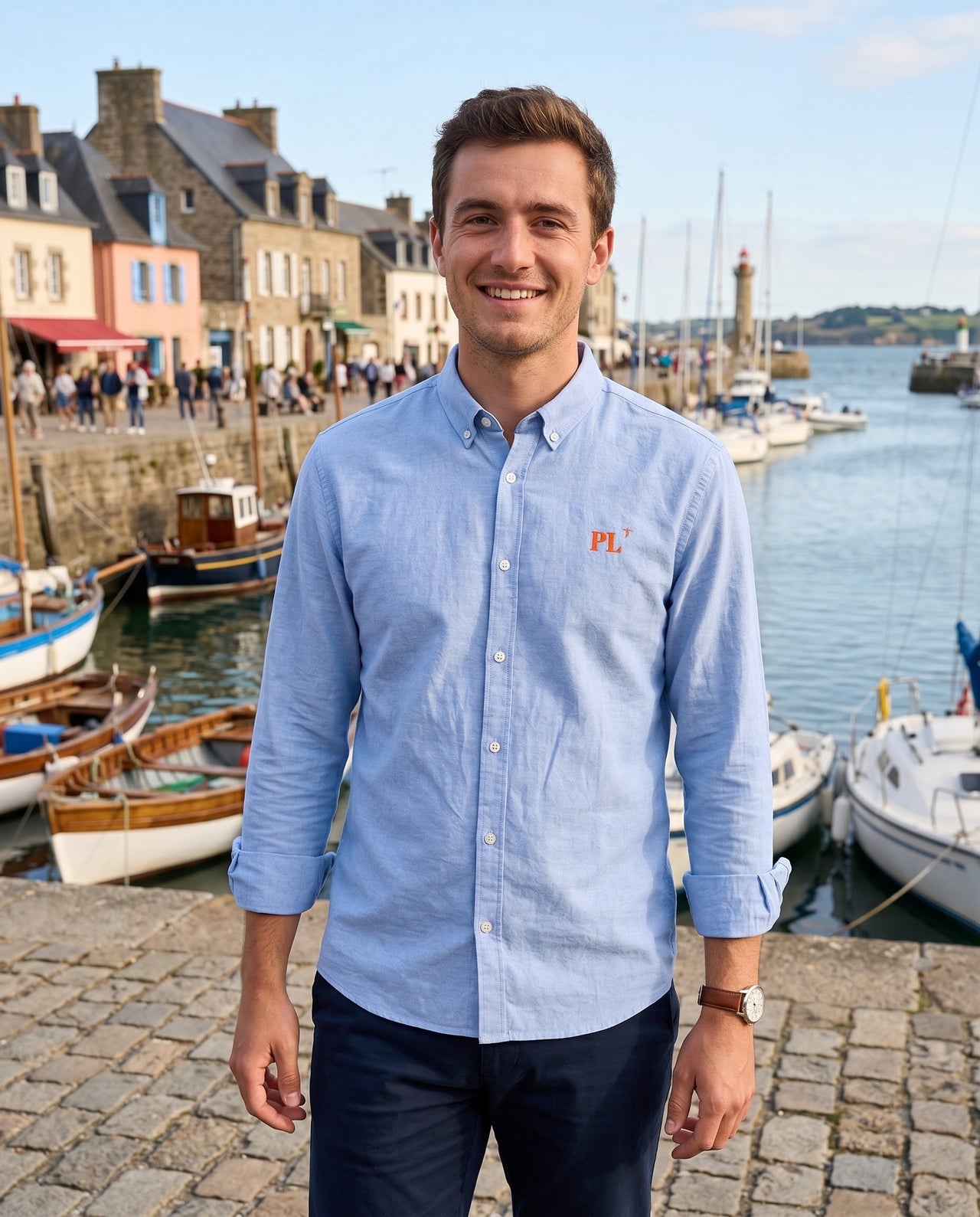 Chemise brodé PL Paimpol Bleu Ciel - Orange, Quartier iodé