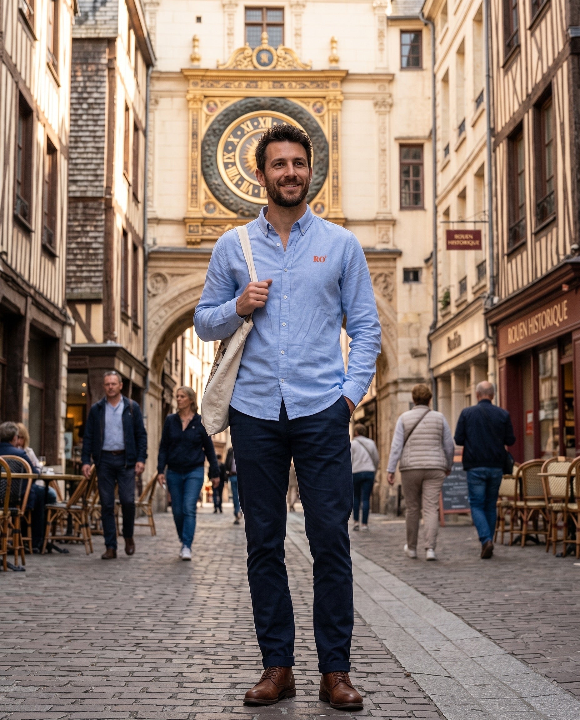 Chemise brodé RO Rouen Bleu Ciel - Orange, Quartier iodé