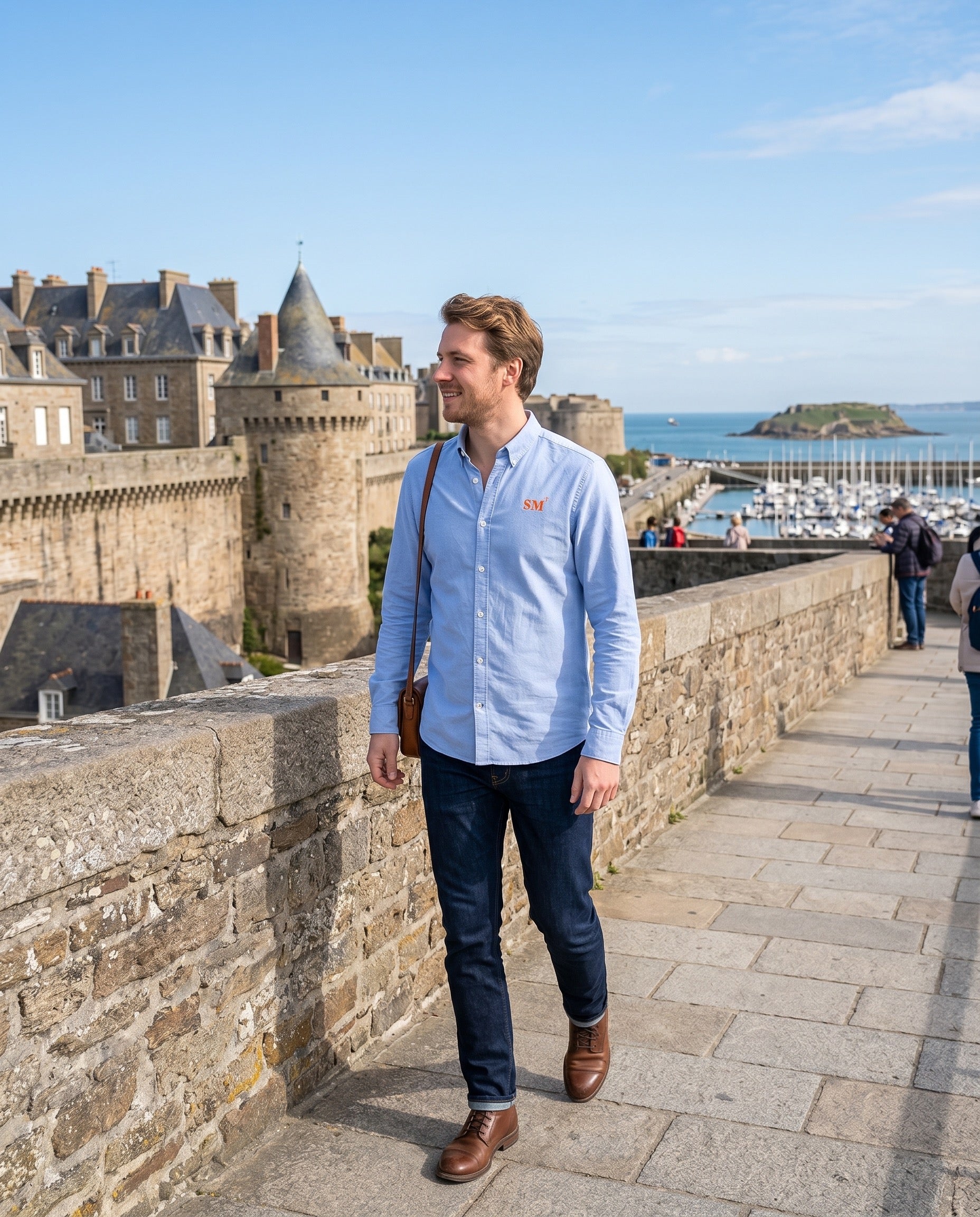 Chemise brodé SM Saint-Malo Bleu Ciel - Orange , Quartier iodé