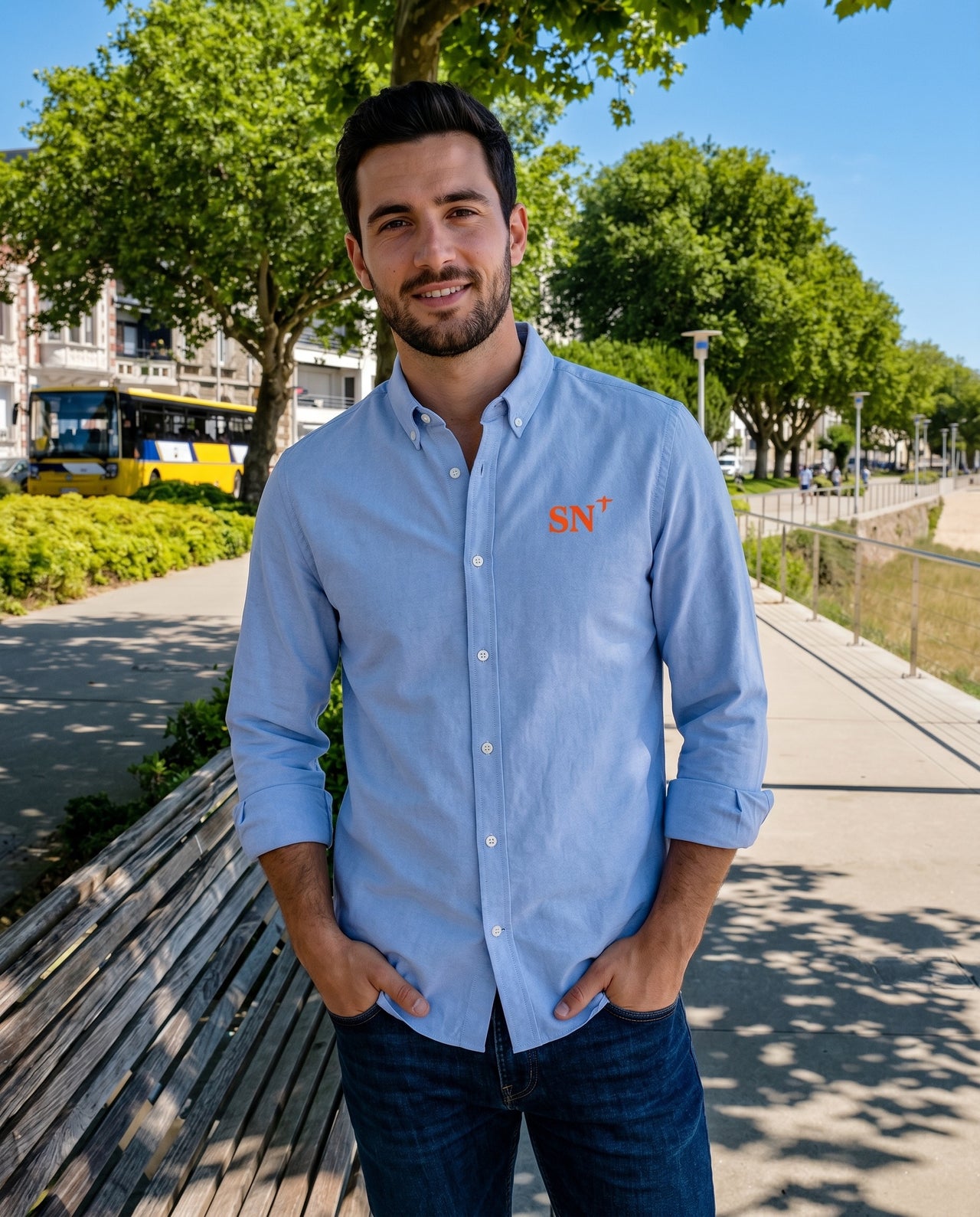 Chemise brodé SN Saint-Nazaire Bleu-Ciel Orange quartier iodé