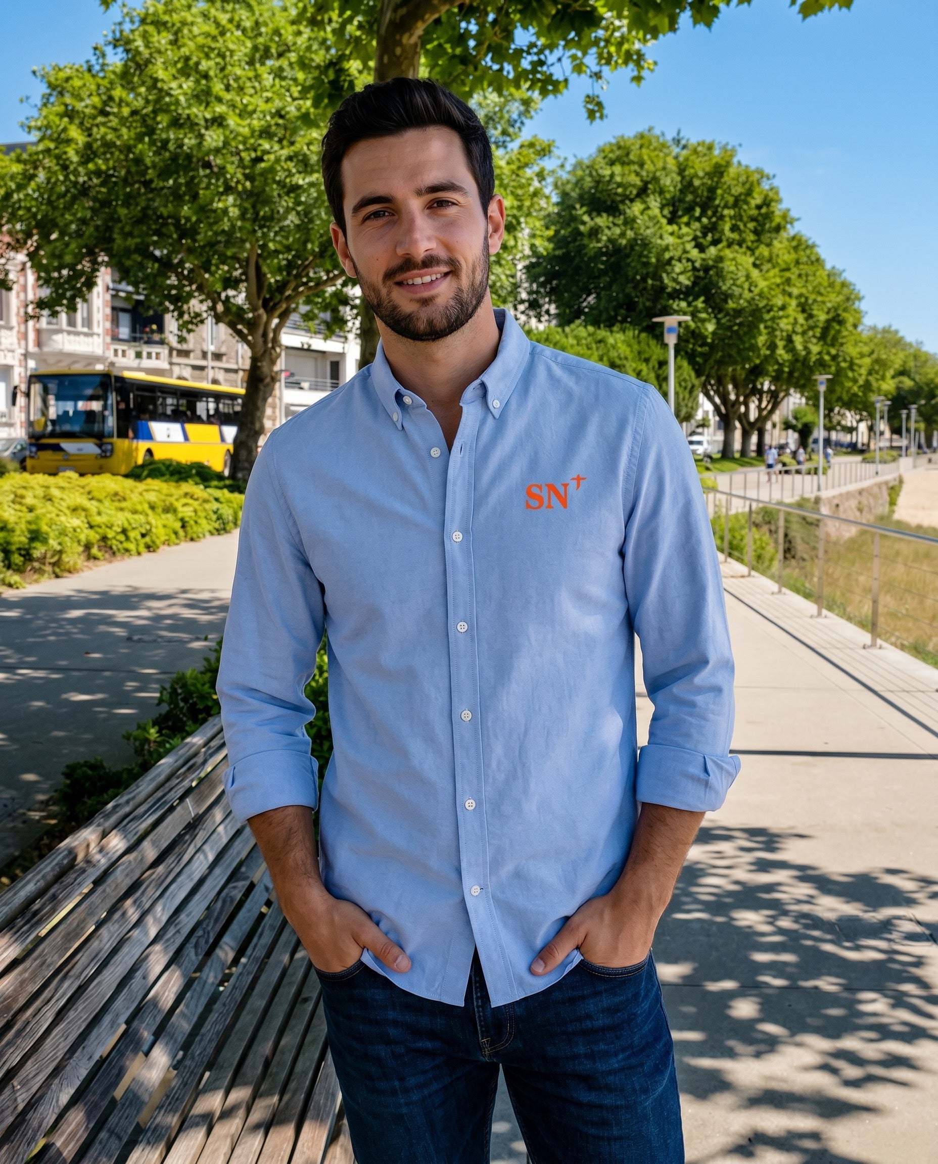 Chemise brodé SN Saint-Nazaire Bleu-Ciel Orange quartier iodé