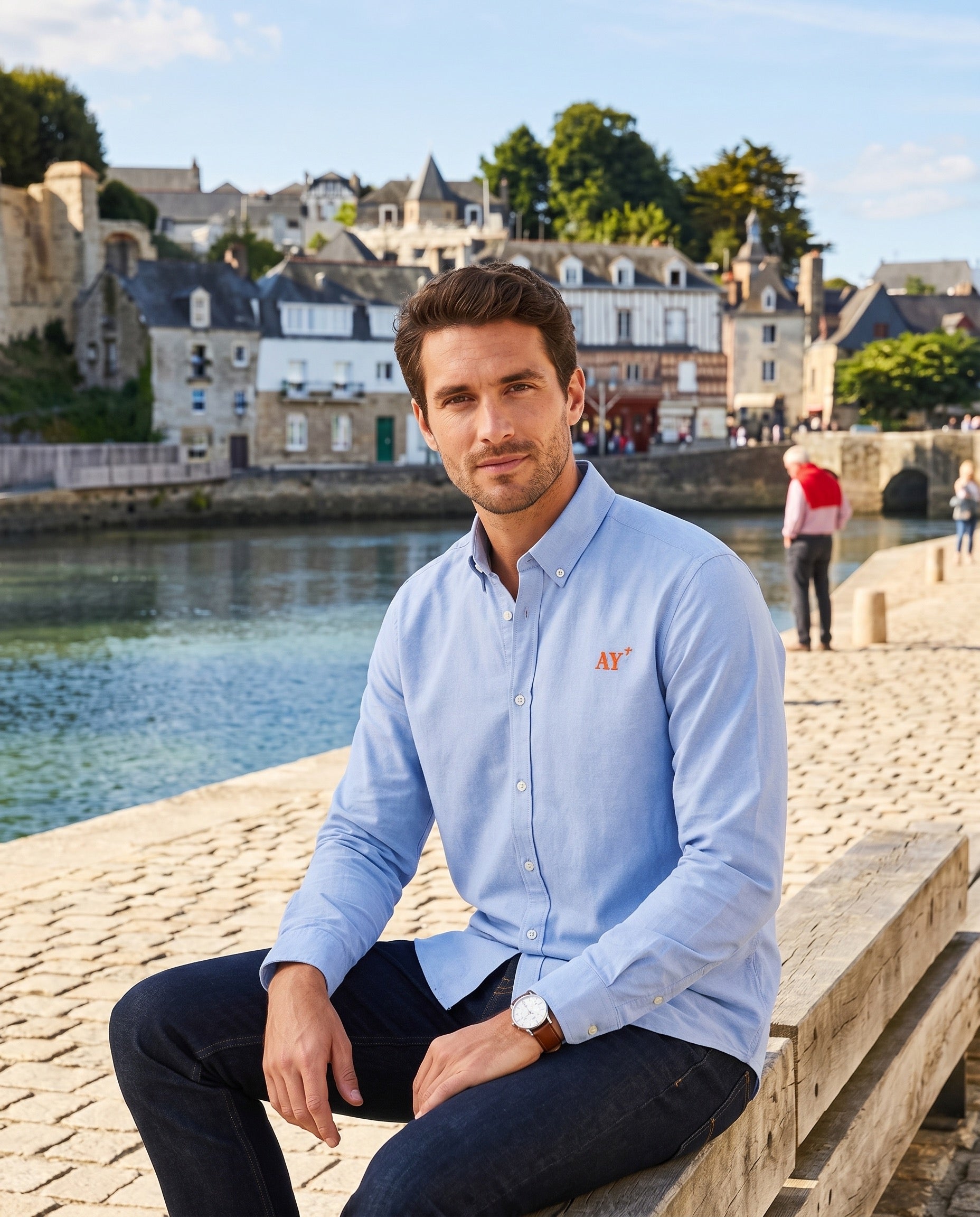 Chemise brodé AY Auray Bleu CIEL Orange - quartier iodé