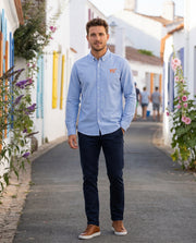 Chemise brodé YE Île d'Yeu Bleu Ciel Orange - quartier iodé