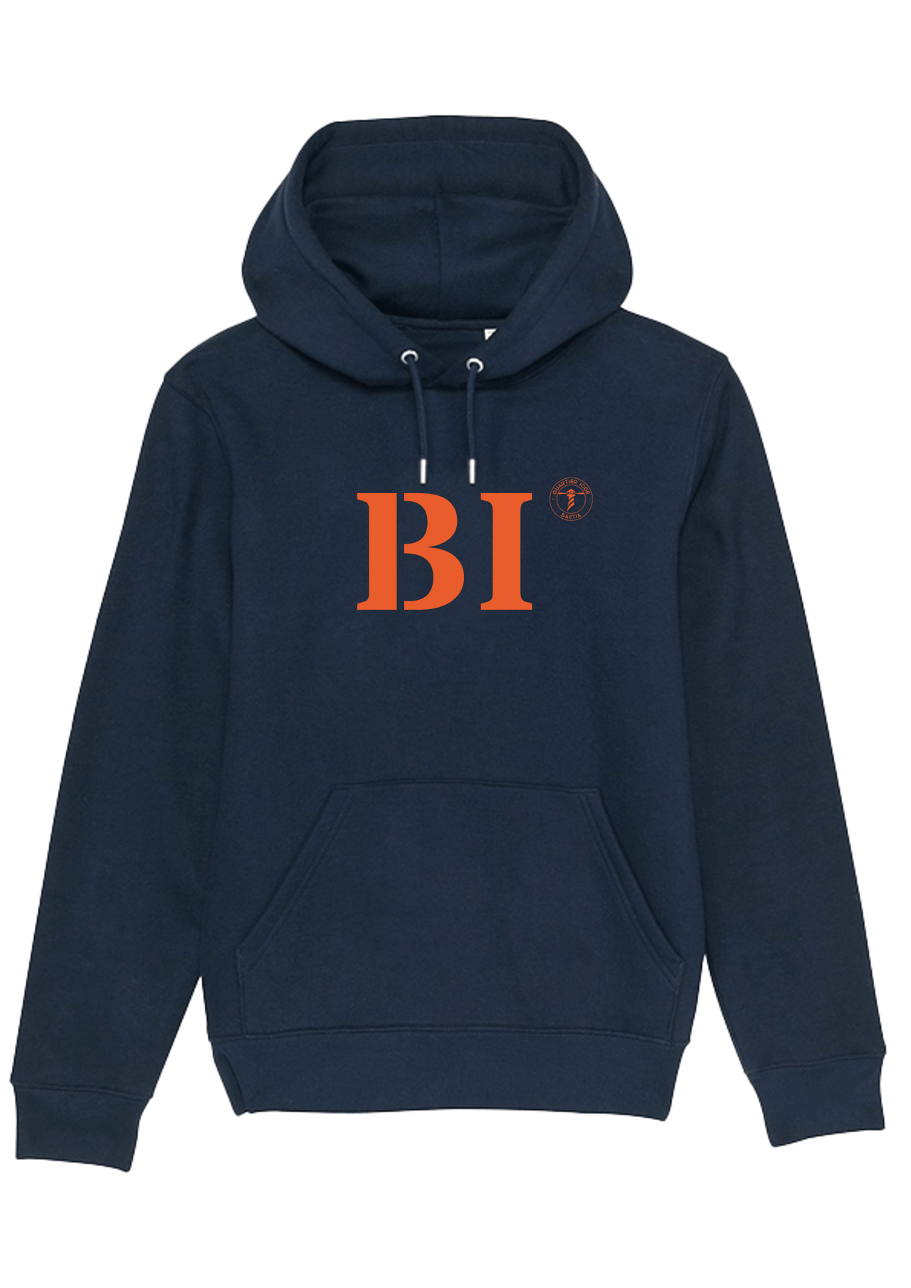 Sweat à capuche Bastia BI Bleu Marine et Orange Unisexe - Quartier iodé