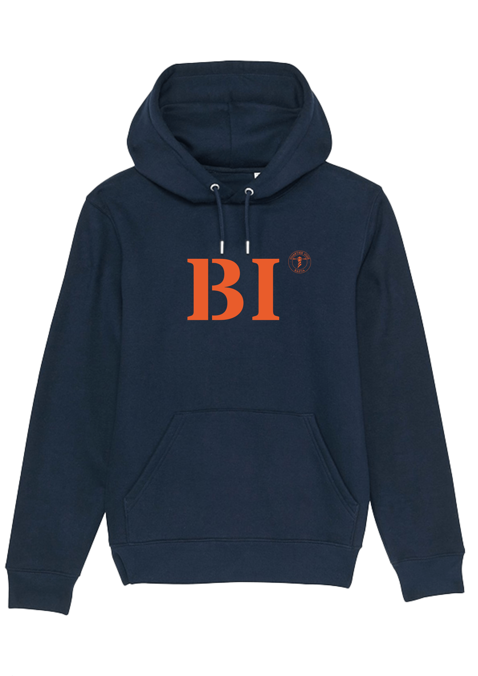 Sweat à capuche Bastia BI Bleu Marine et Orange Unisexe - Quartier iodé