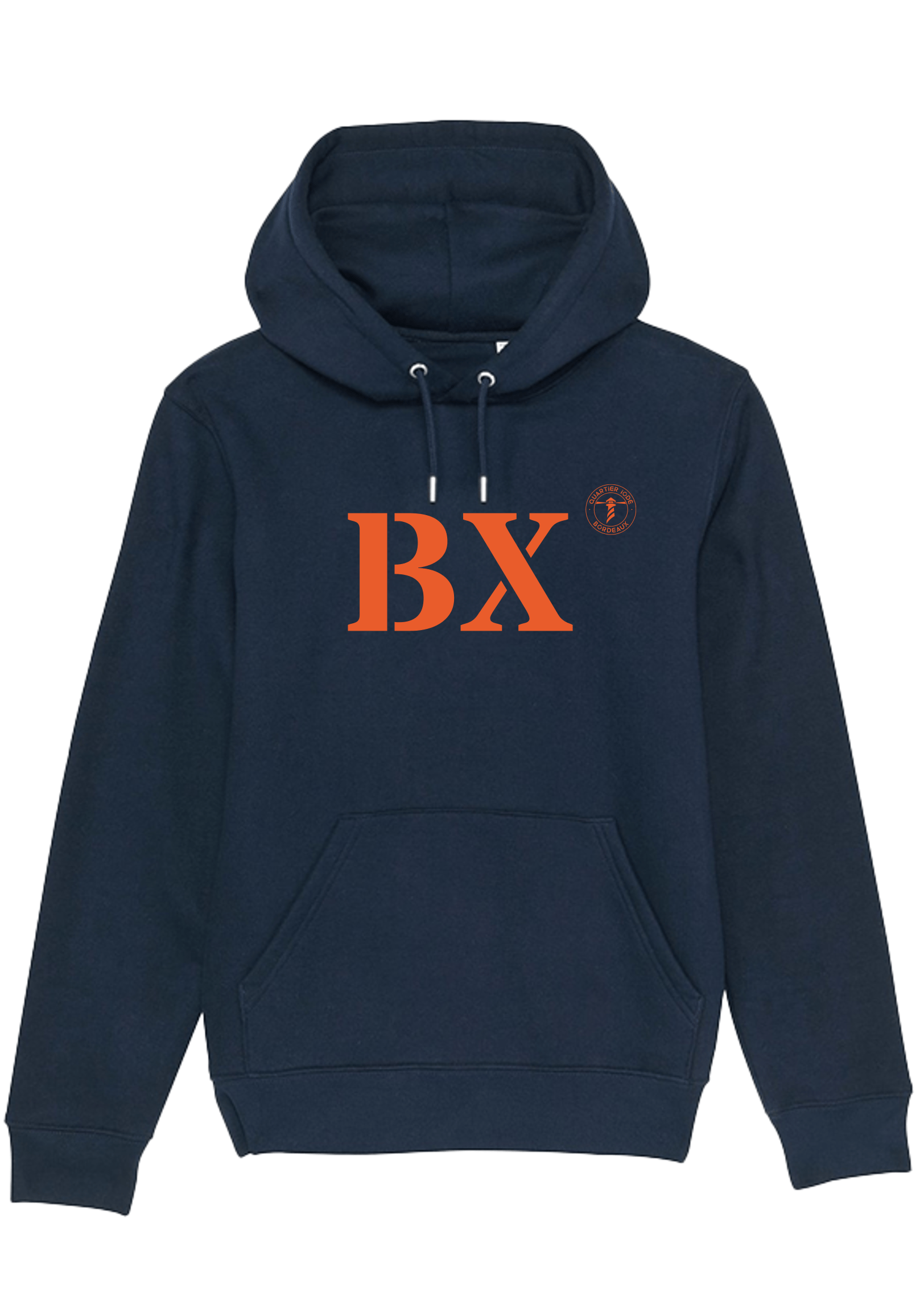 Sweat à capuche Bordeaux BX Bleu Marine et Orange Unisexe - Quartier iodé