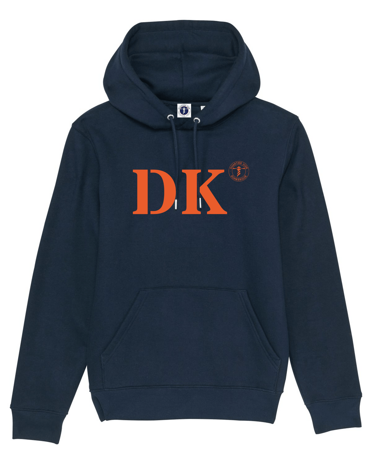 Sweat à capuche Dunkerque DK Bleu Marine et Orange Unisexe - Quartier iodé