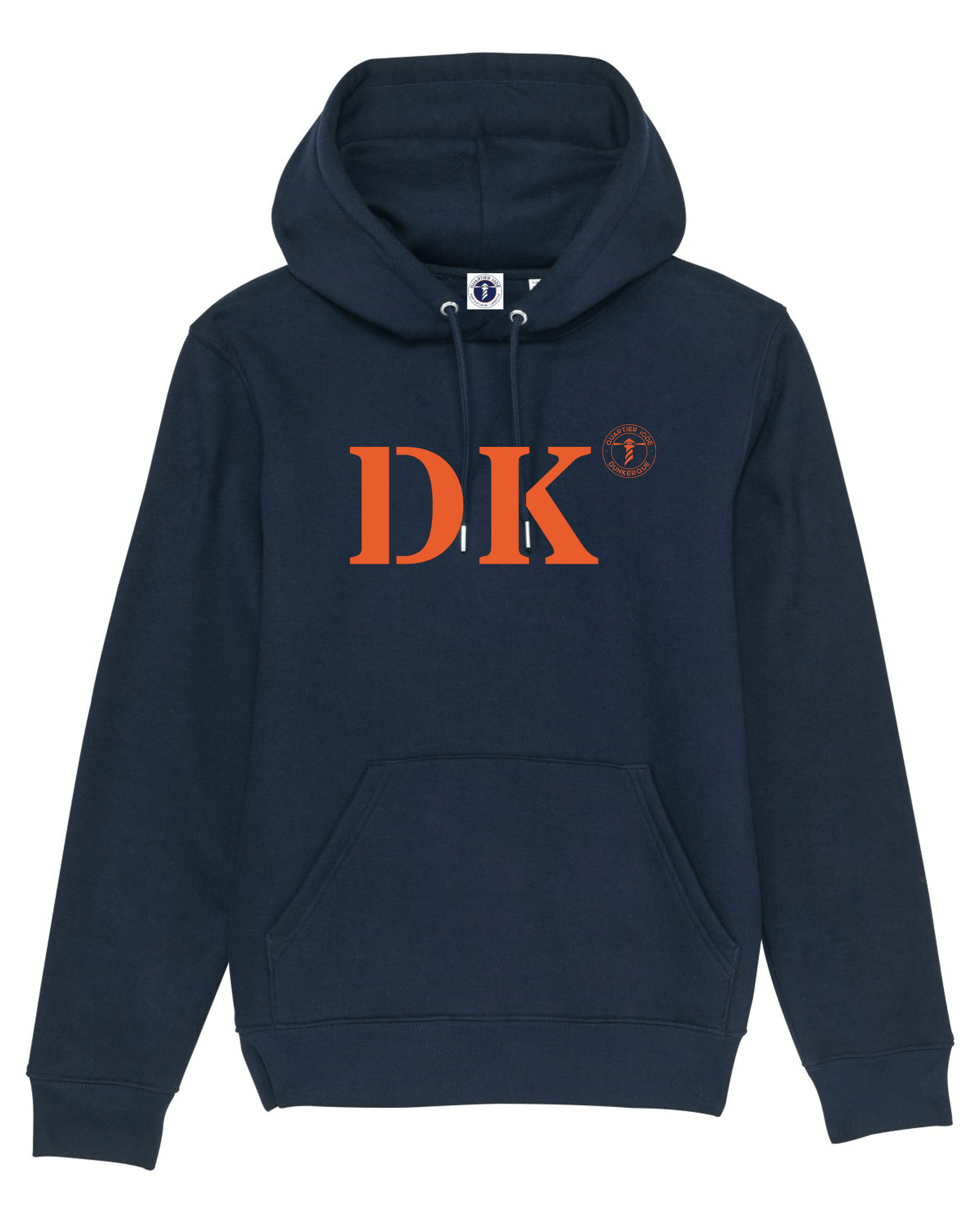 Sweat à capuche Dunkerque DK Bleu Marine et Orange Unisexe - Quartier iodé