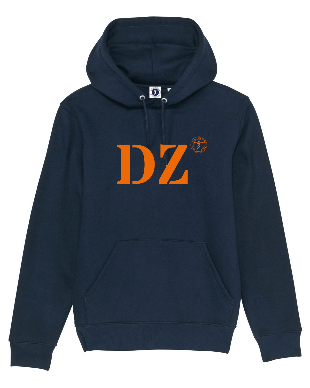 Sweat à capuche DZ Douarnenez "MON QUARTIER MARITIME" - Bleu Marine et Orange - Unisexe - Quartier iodé