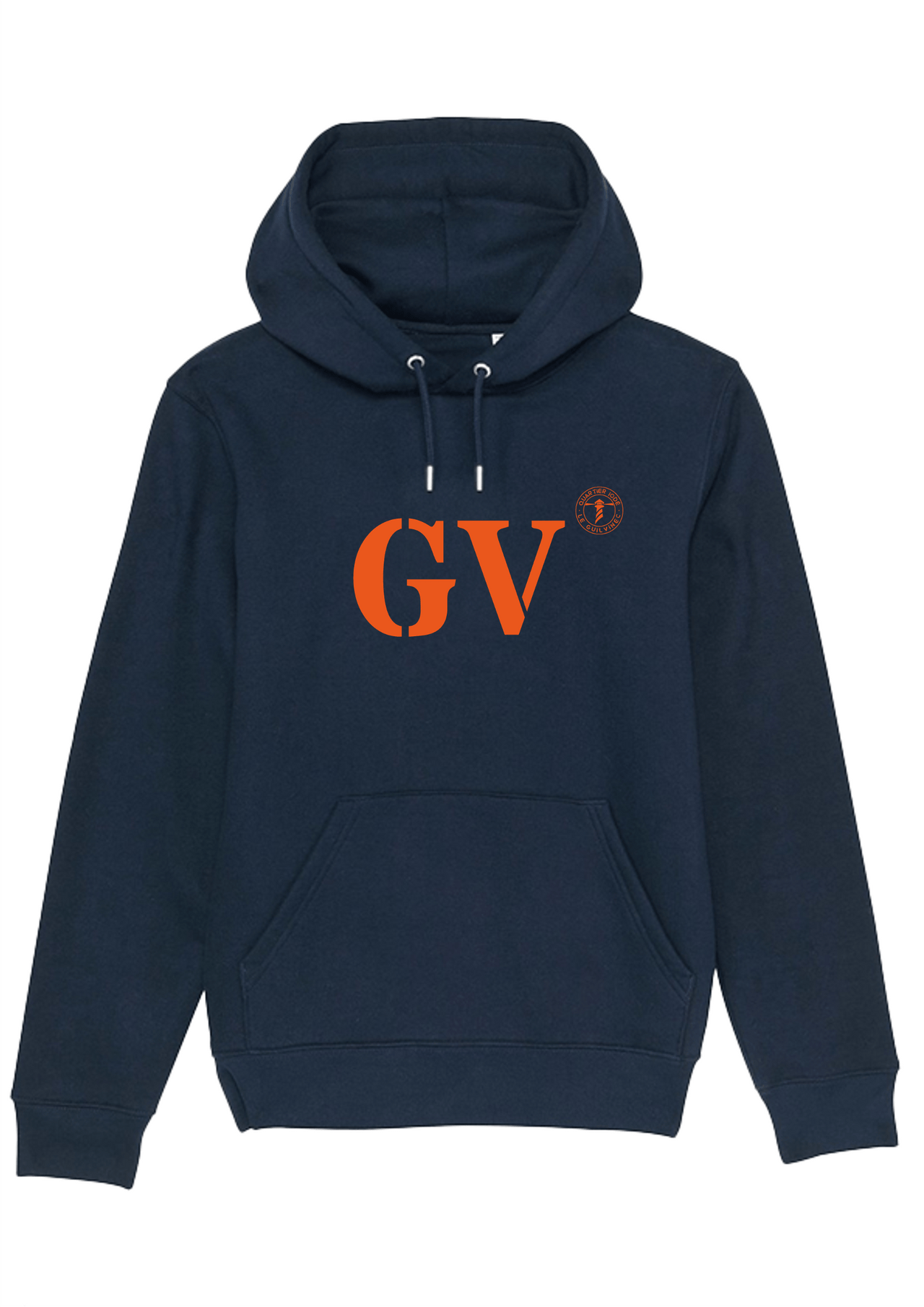 Sweat à capuche Guilvinec GV Marine et Orange Unisexe - Quartier iodé