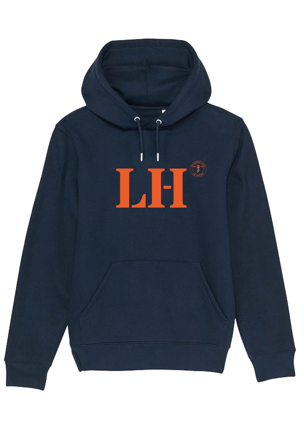 Sweat à capuche Le Havre LH Marine et Orange Unisexe - Quartier iodé