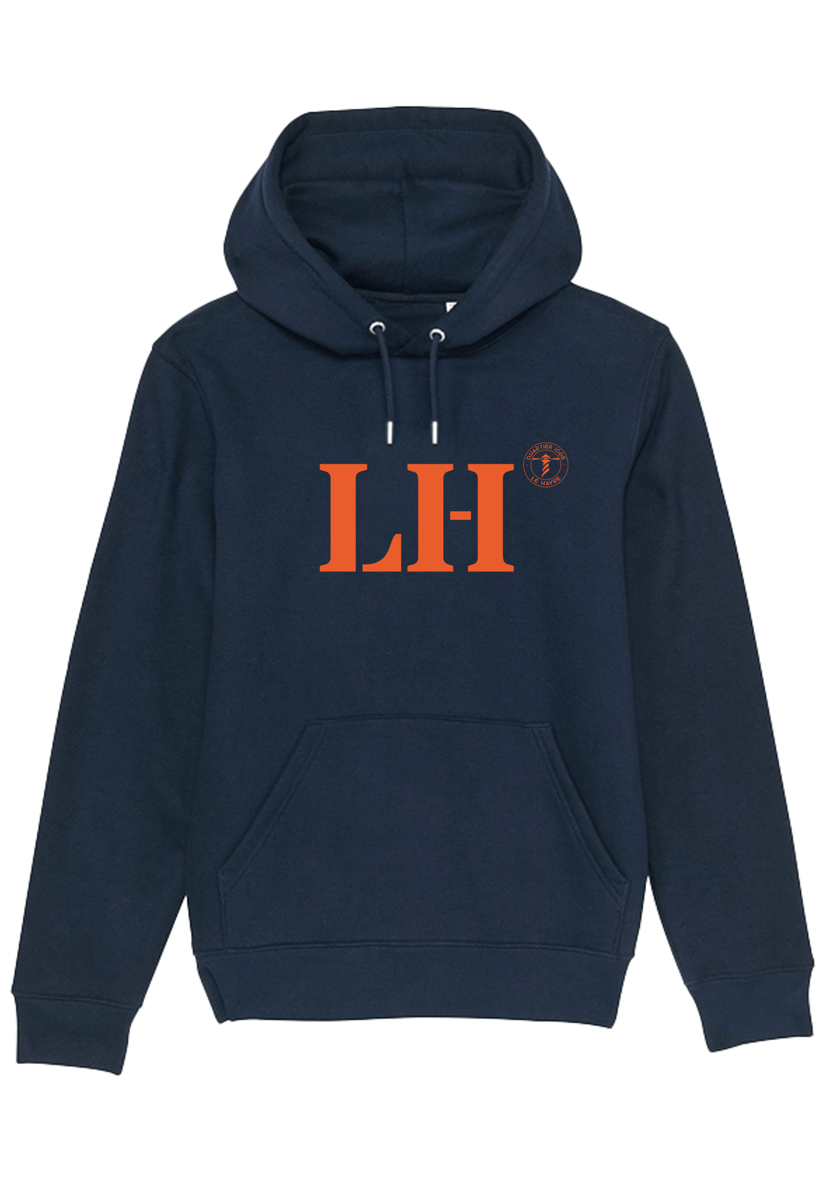 Sweat à capuche Le Havre LH Marine et Orange Unisexe - Quartier iodé