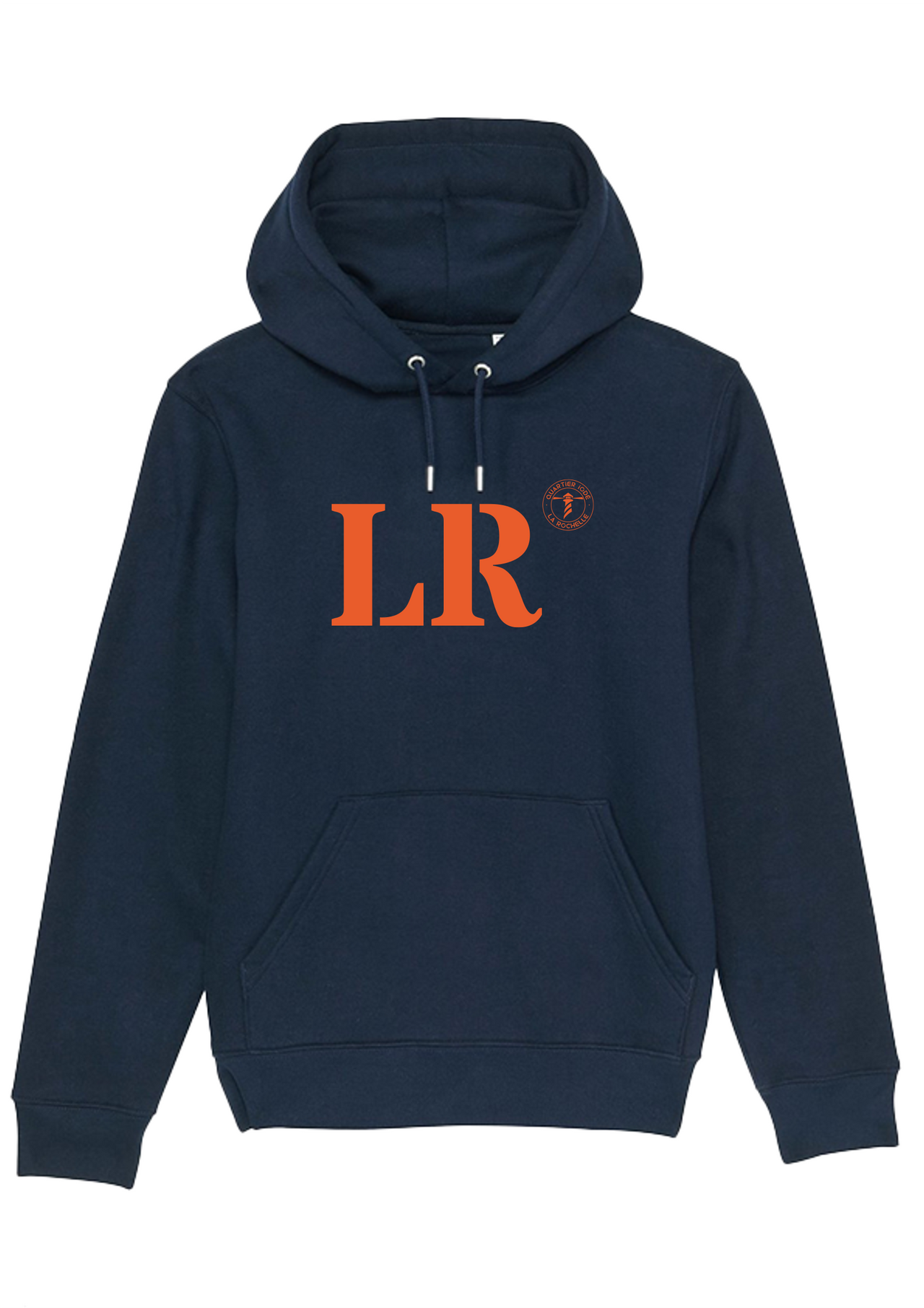 Sweat à capuche La Rochelle  LR Bleu Marine et Orange Unisexe - Quartier iodé
