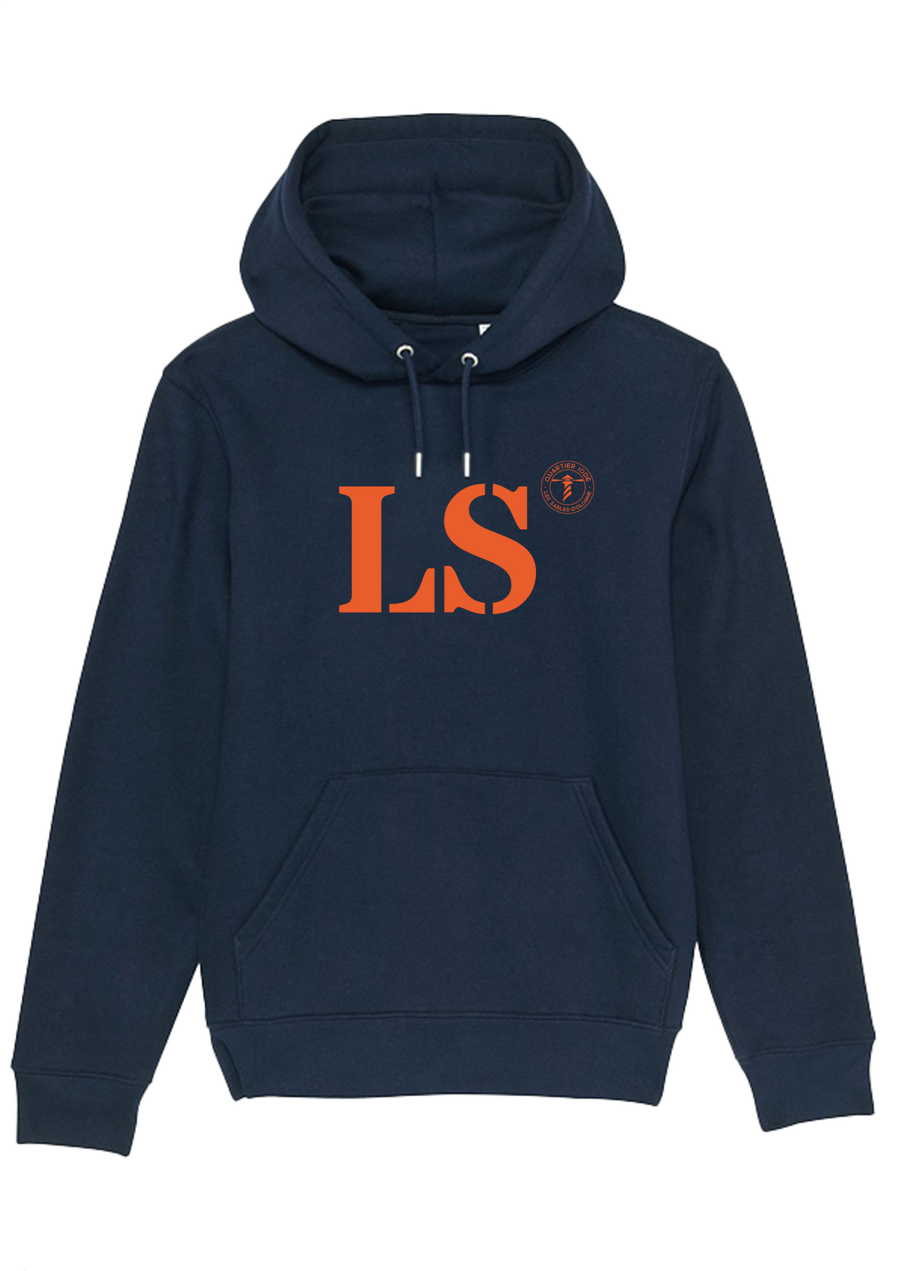 Sweat à capuche Les Sables d'Olonne LS Bleu Marine et Orange Unisexe - Quartier iodé
