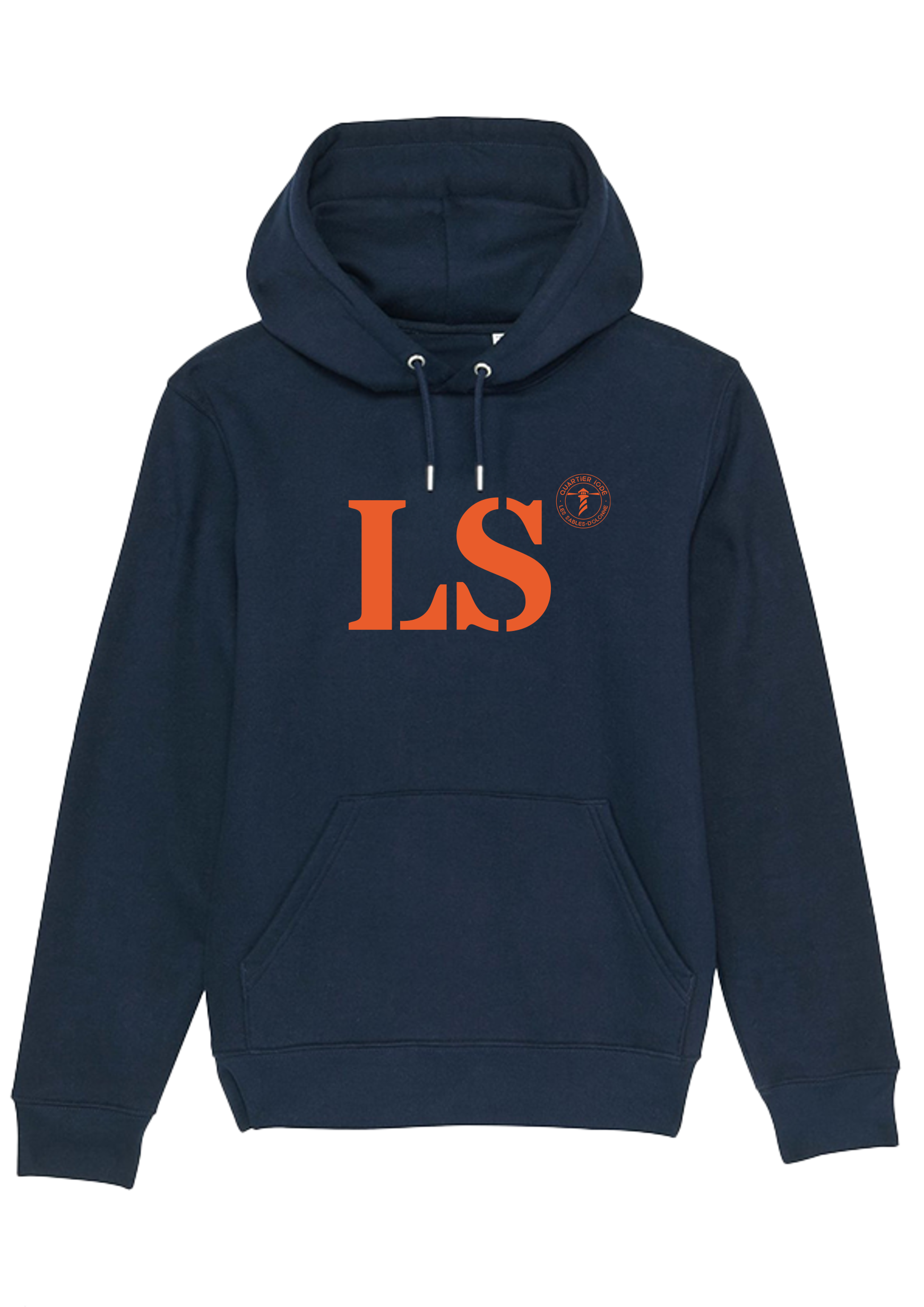 Sweat à capuche Les Sables d'Olonne LS Bleu Marine et Orange Unisexe - Quartier iodé