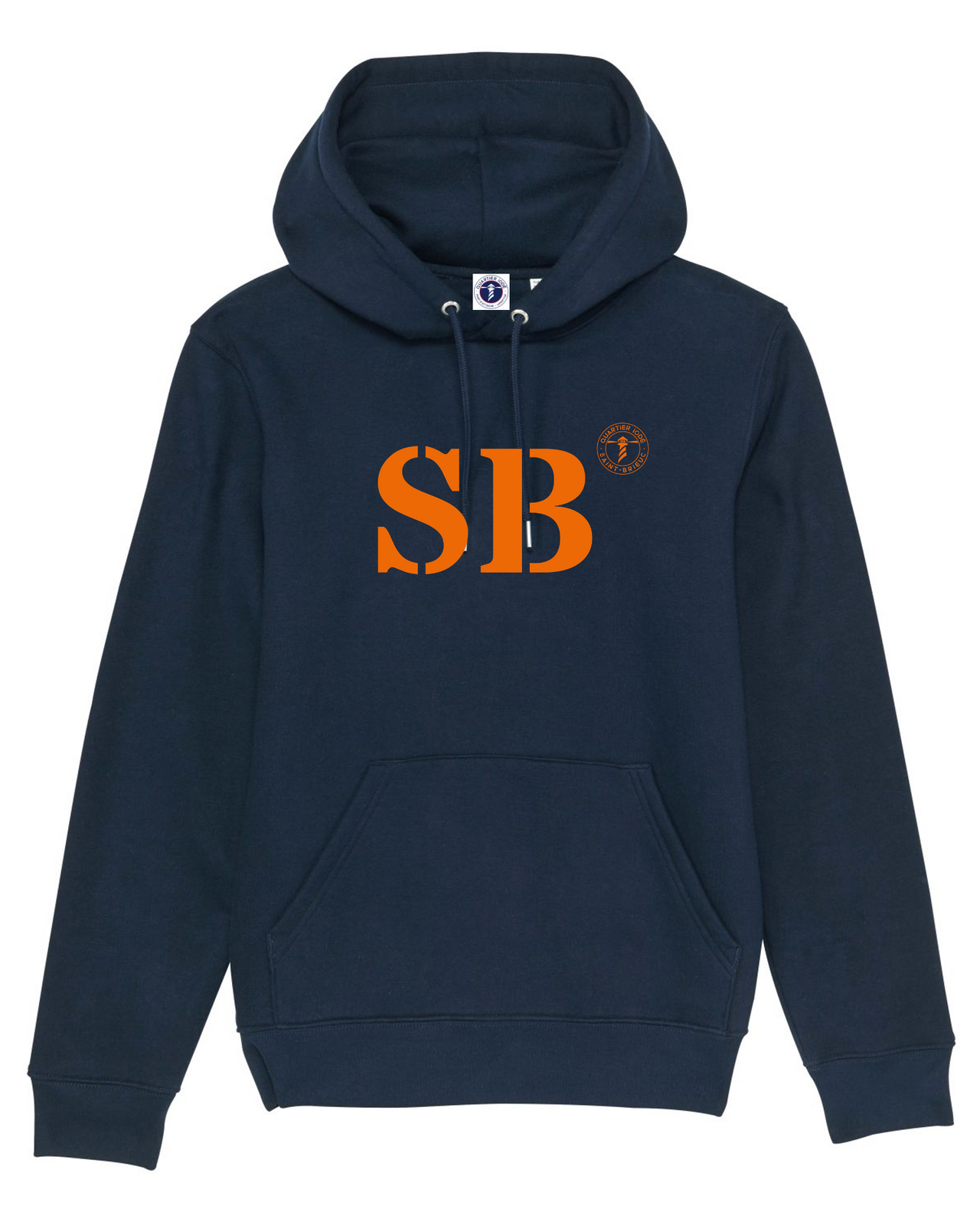 Sweat à capuche SB Saint Brieuc - Bleu Marine et orange  - Unisexe - Quartier iodé
