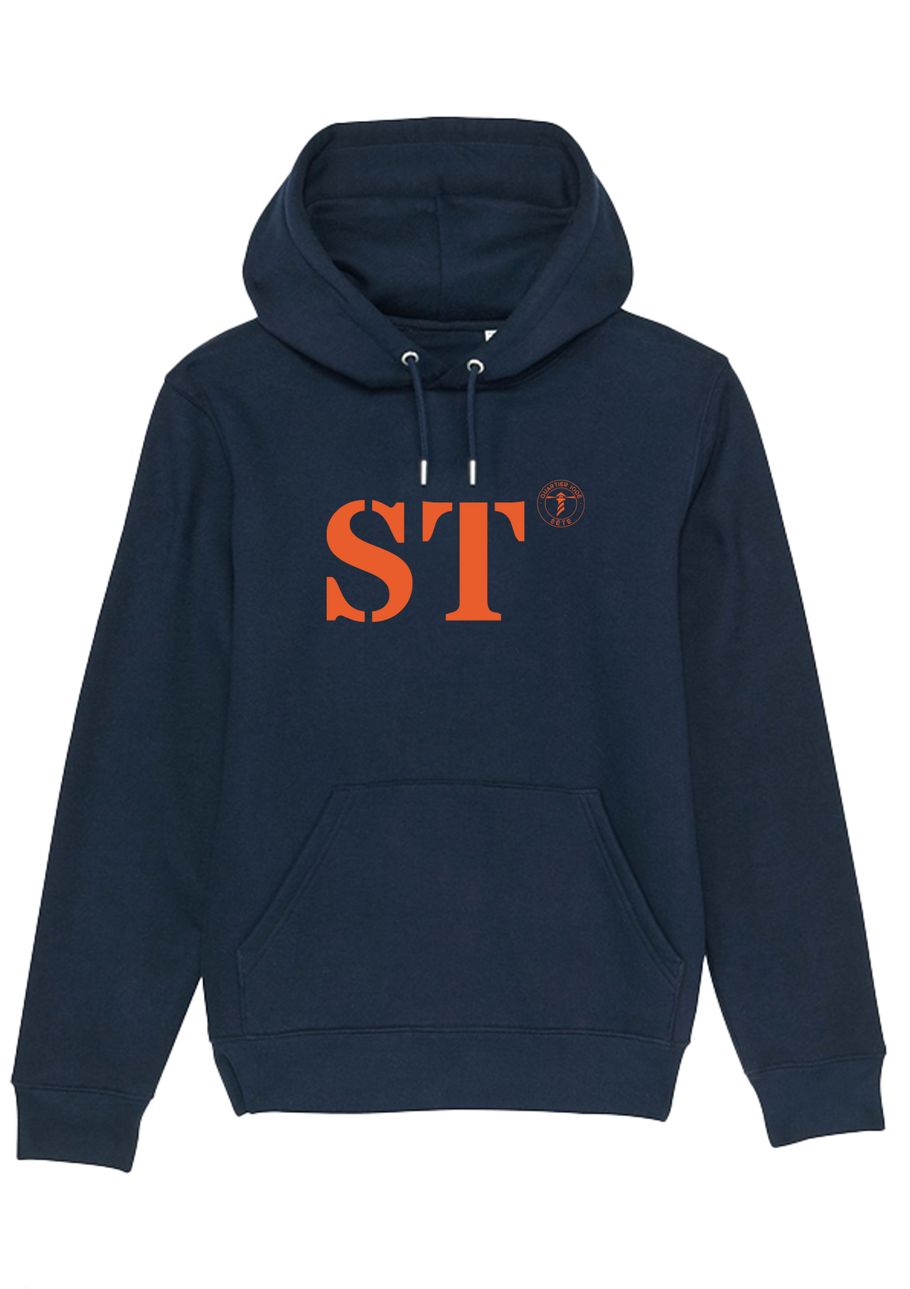 Sweat à capuche ST Sète Bleu Marine et Orange Unisexe - Quartier iodé