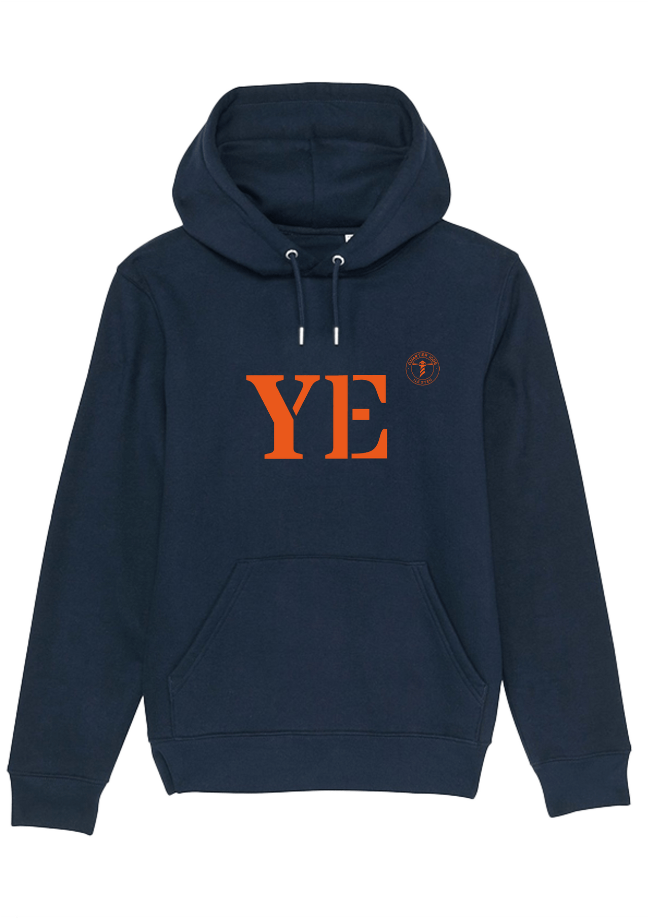 Sweat à capuche Île d'Yeu YE Marine et Orange Unisexe - Quartier iodé