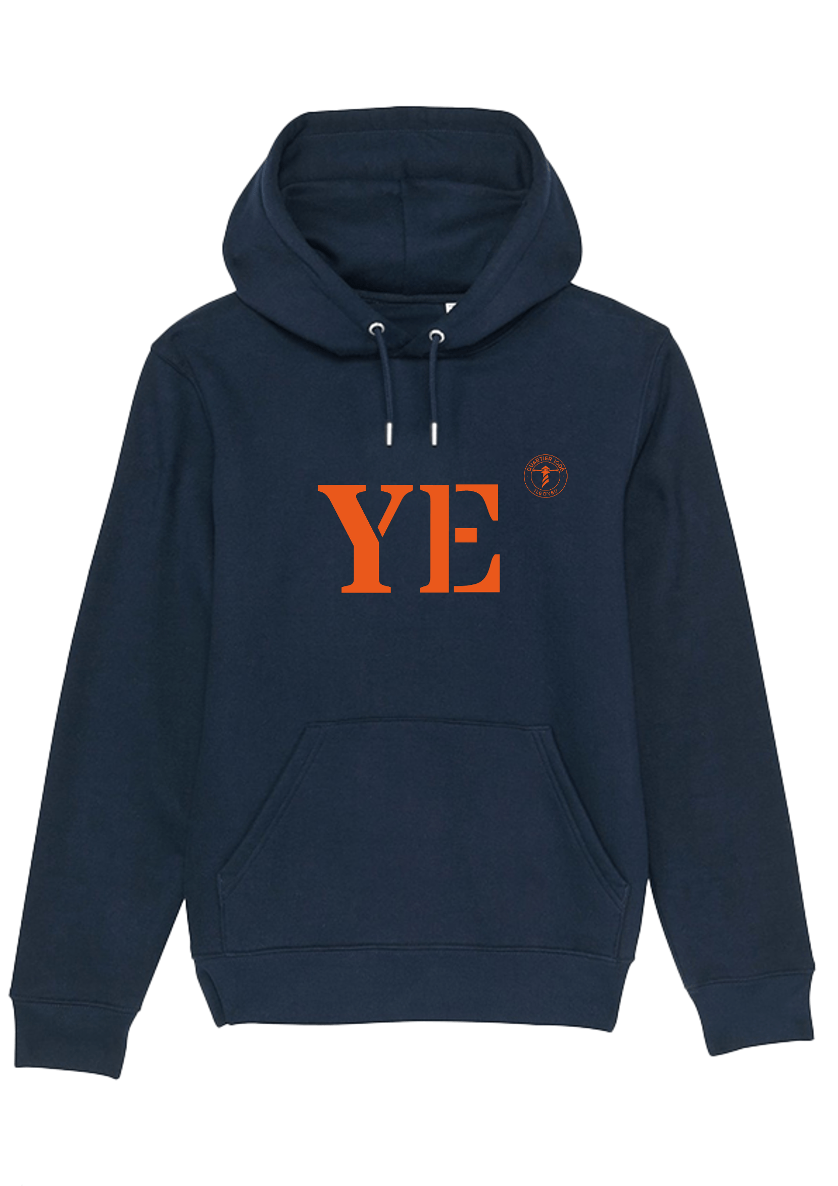 Sweat à capuche Île d'Yeu YE Marine et Orange Unisexe - Quartier iodé