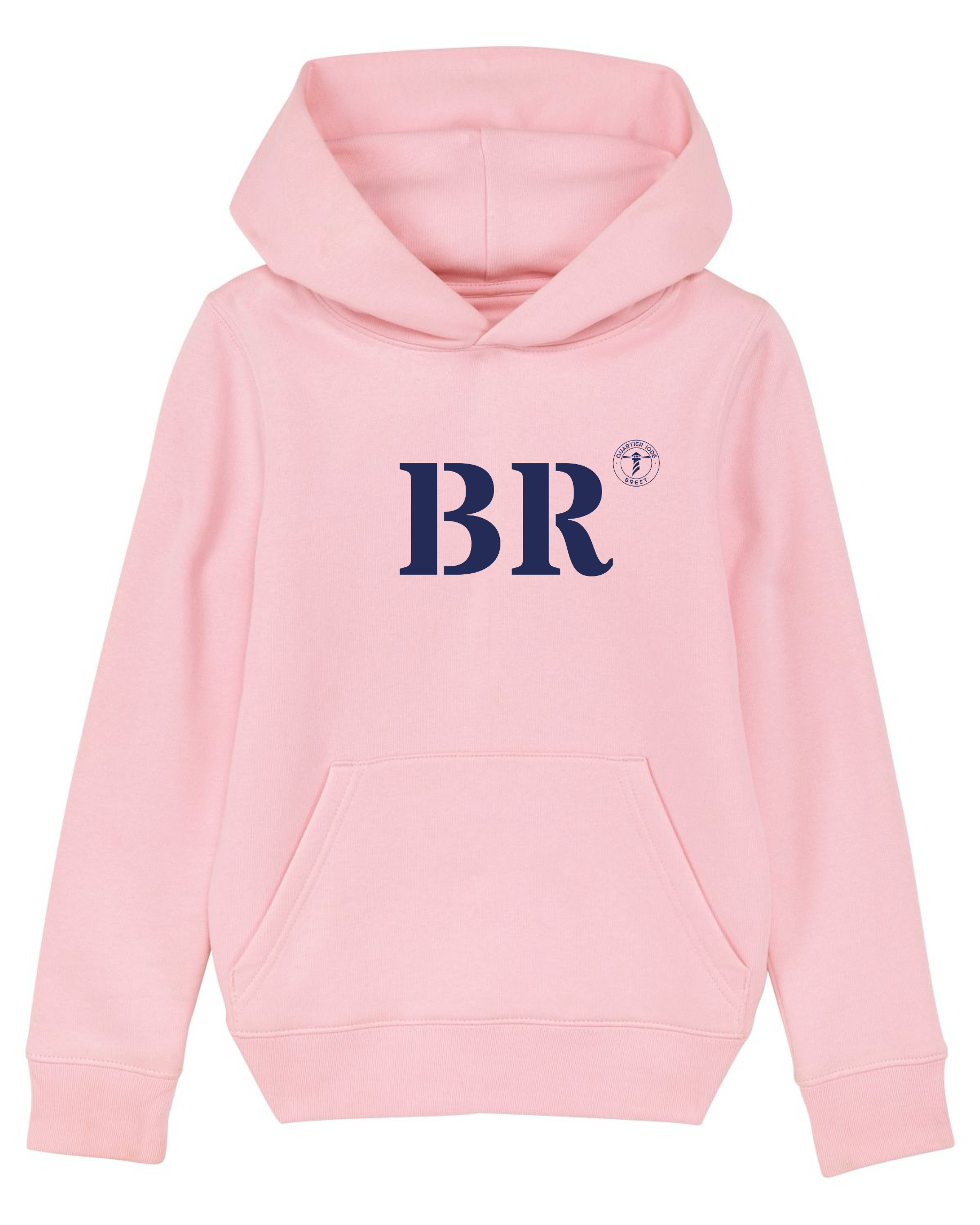 Sweat capuche rose avec votre port d'attache Brest BR en coton biologique pour un look décontracté et très confort.