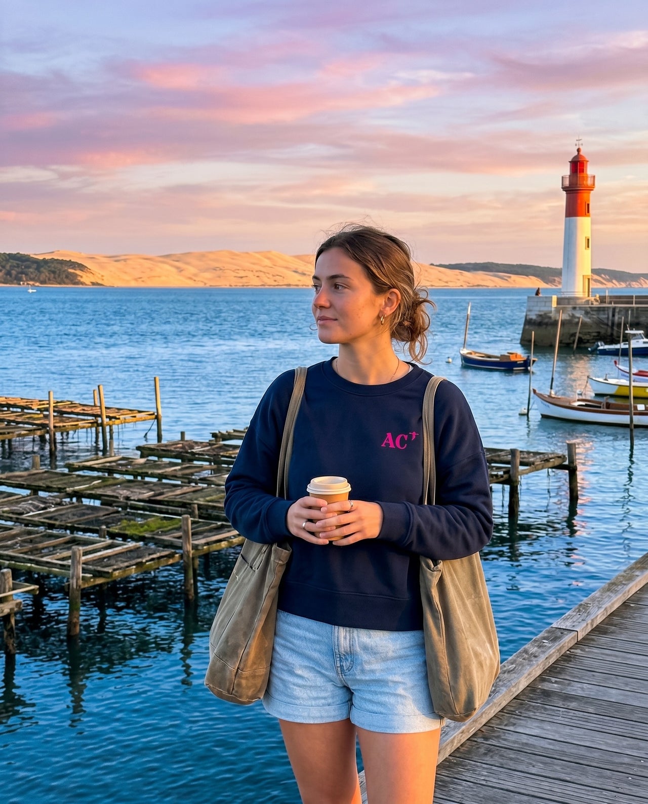 Sweat femme oversize AC Arcachon Vert / Rose - Bleu Marine / Rose