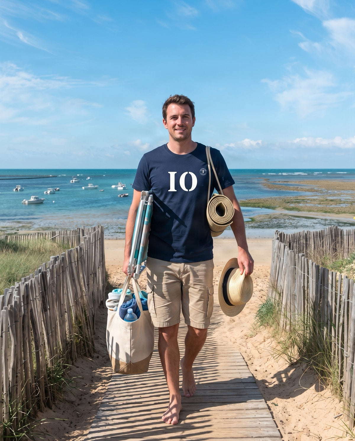 T-shirt Île D'Oléron IO  Bleu Marine et Blanc