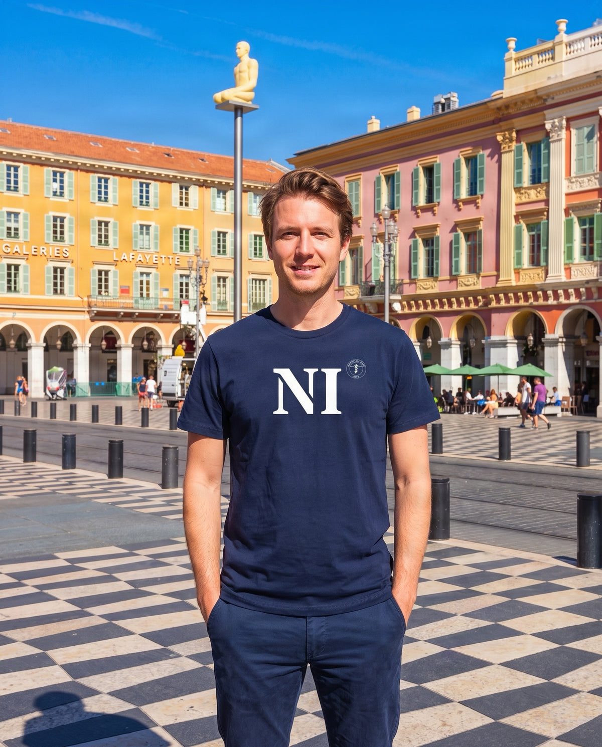 T-shirt NI Nice - Bleu Marine et Blanc - Unisexe