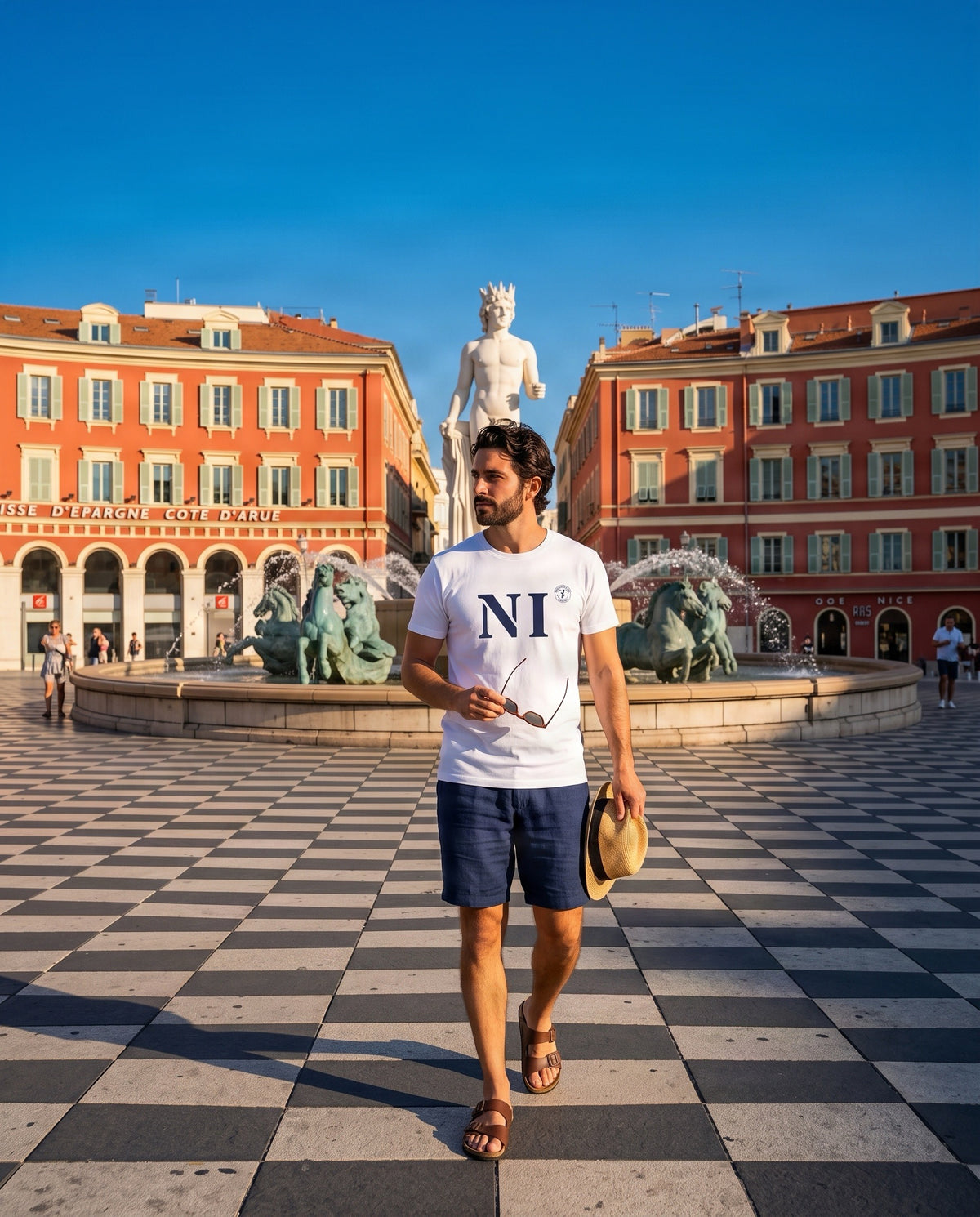T-shirt NI Nice - Blanc et Bleu marine - Unisexe