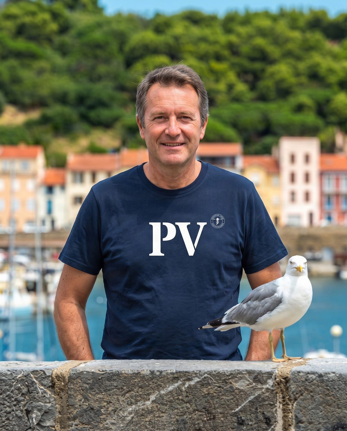 T-shirt Port-Vendres PV Marine et blanc