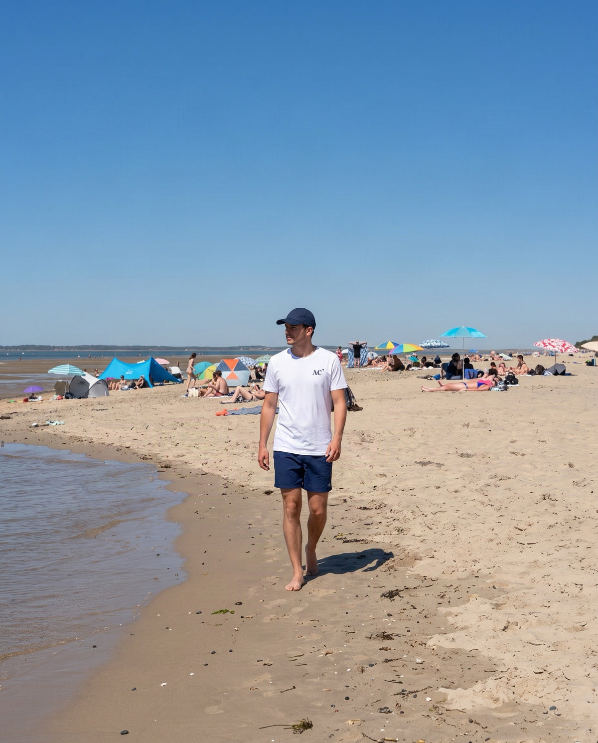 T-shirt brodé AC Arcachon - Blanc et Bleu Marine