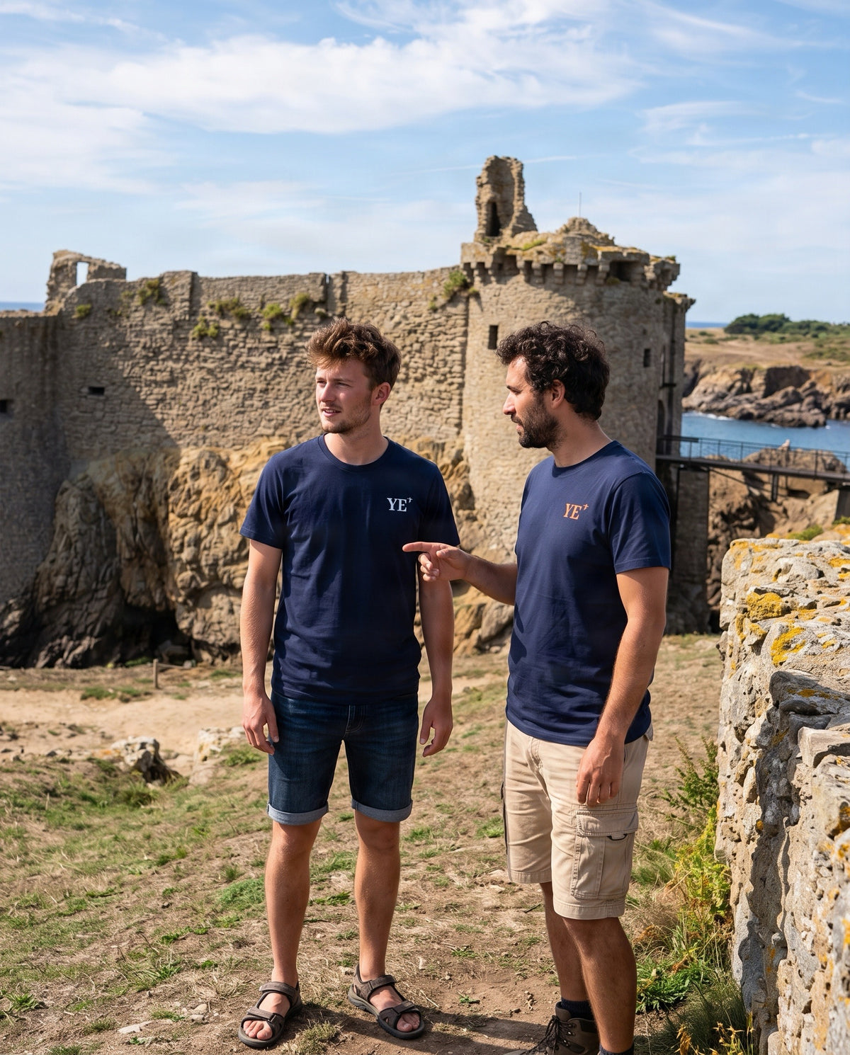 T-shirt brodé Île D'Yeu YE Marine -Bleu Marine - Orange / Blanc