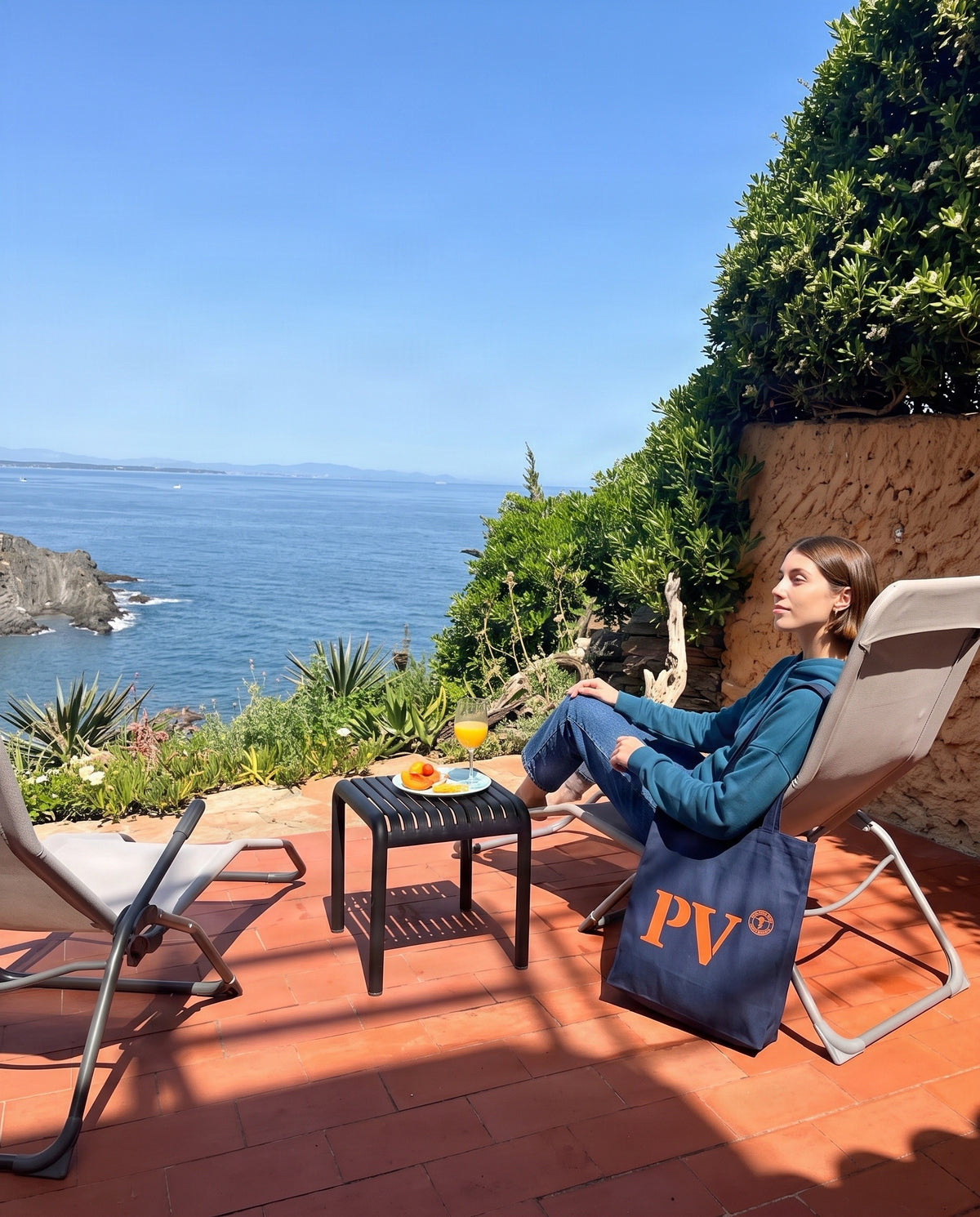 Tote bag PV Port-Vendres Bleu Marine - Orange