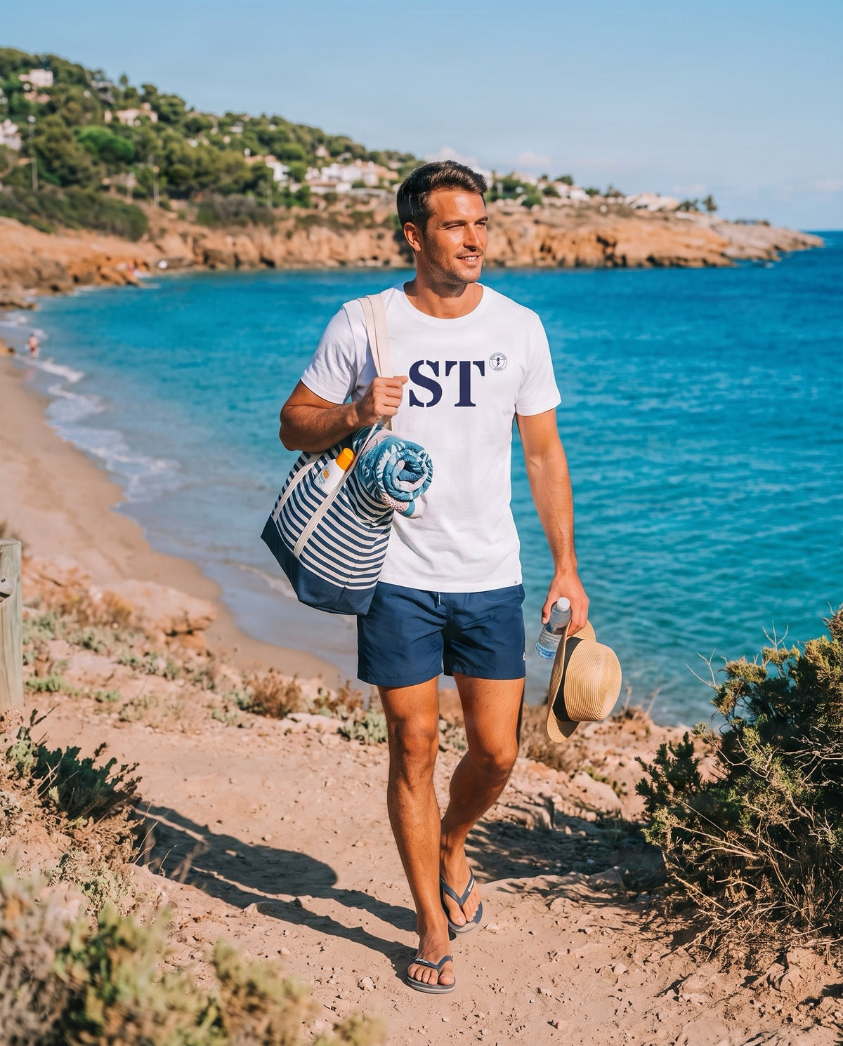 T-shirt Sète ST - Blanc et Bleu - Unisexe