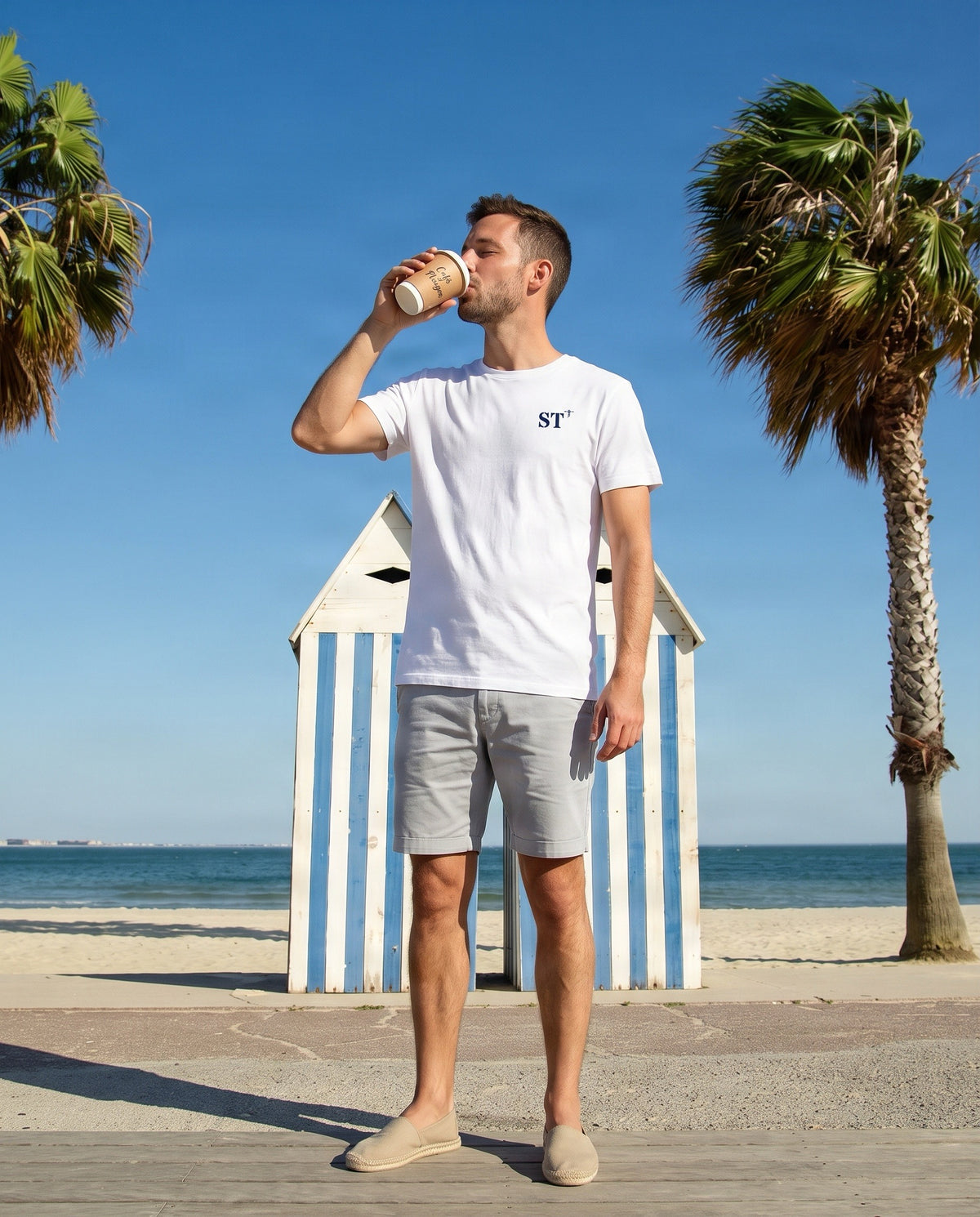 T-shirt brodé Sète ST Blanc et Bleu Marine