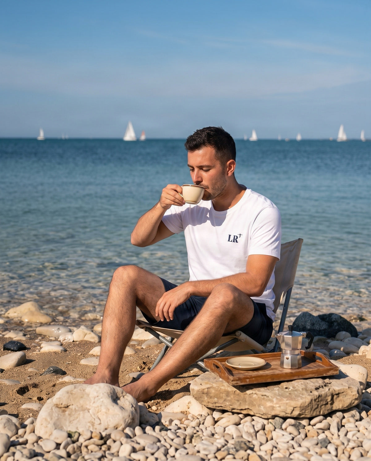 T-shirt brodé La Rochelle LR Blanc et Bleu Marine