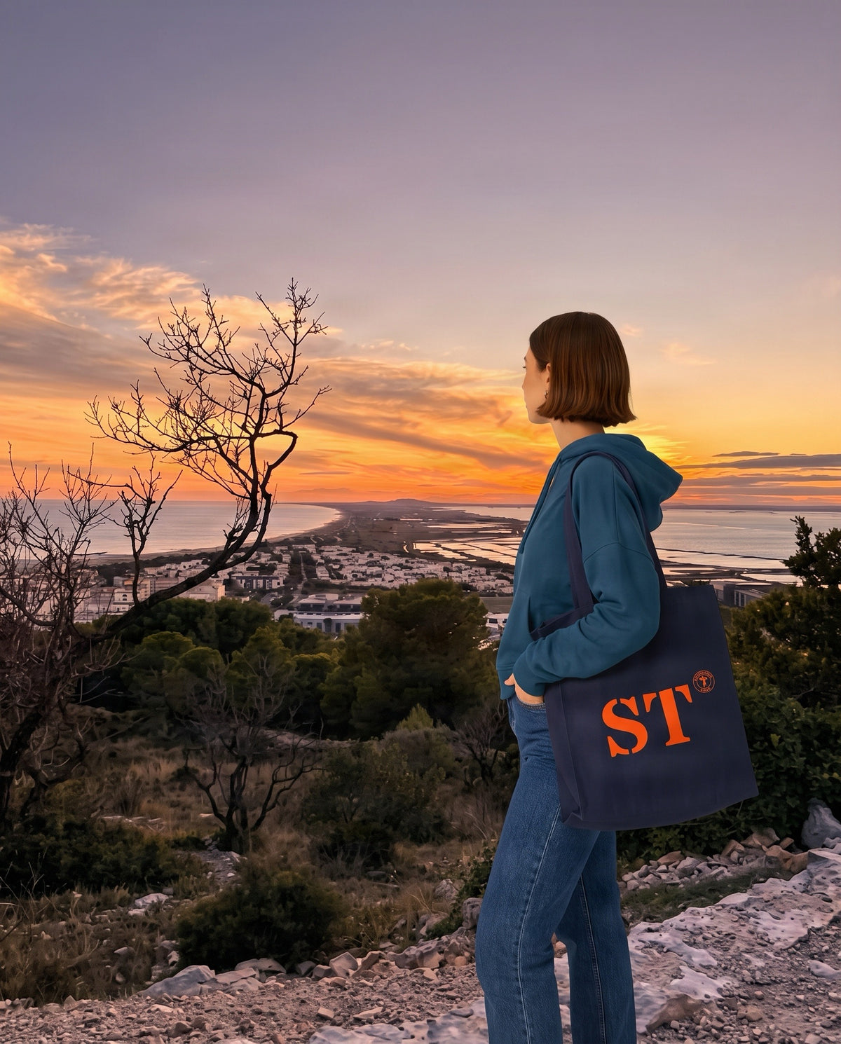 Tote bag ST Sète Bleu Marine - Orange