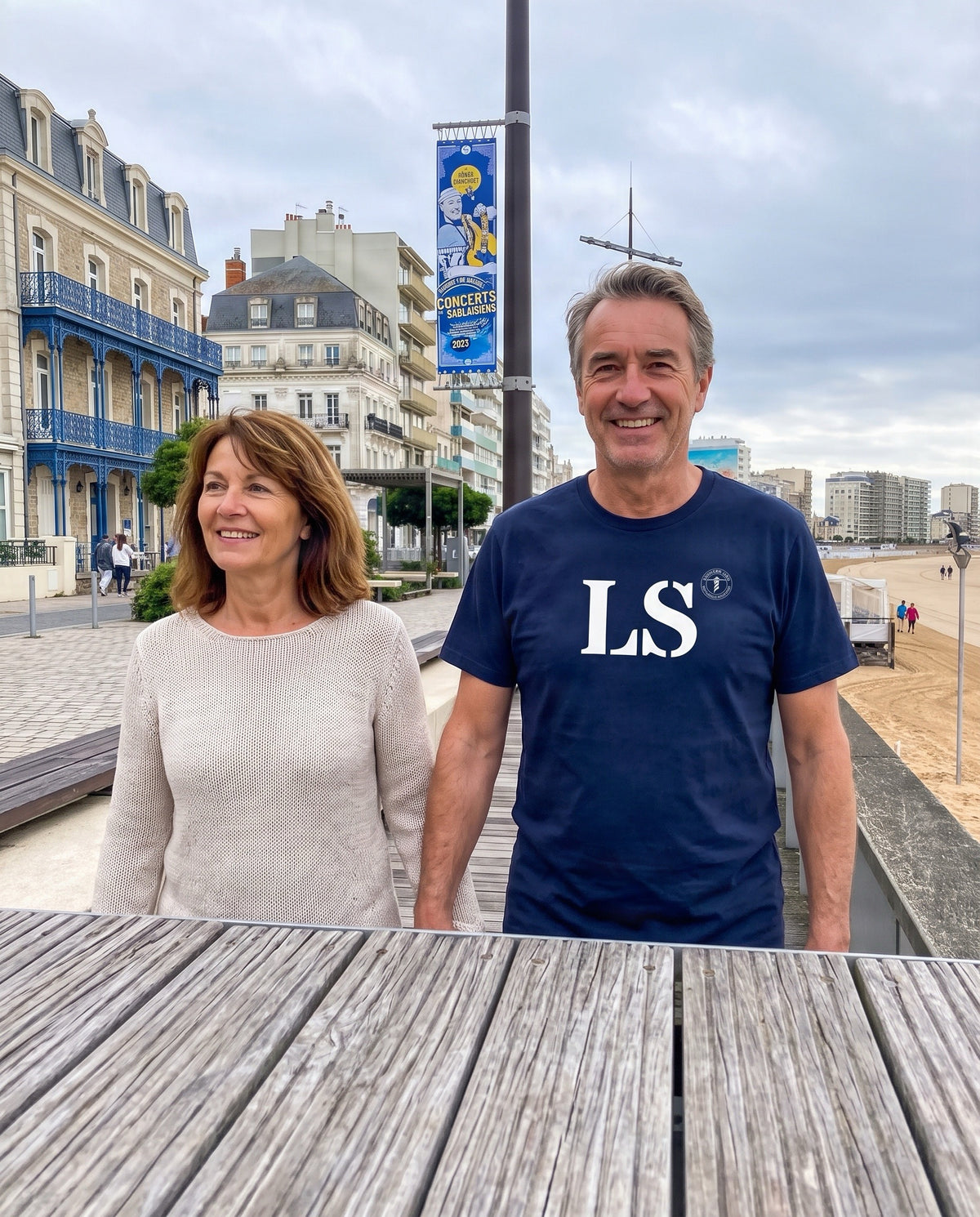 T-shirt Les Sables d'Olonne LS - Marine et Blanc - Unisexe