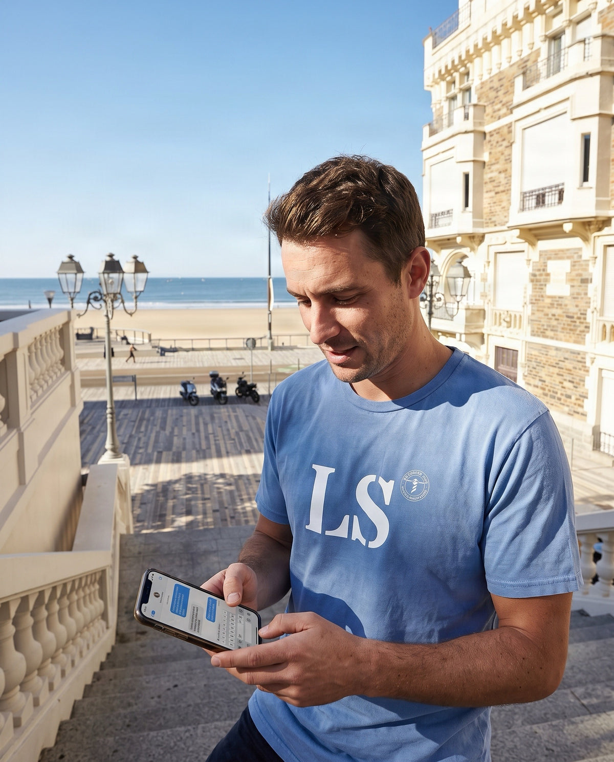 T-shirt Les Sables D'Olonne LS - Bleu ciel Blanc Unisexe